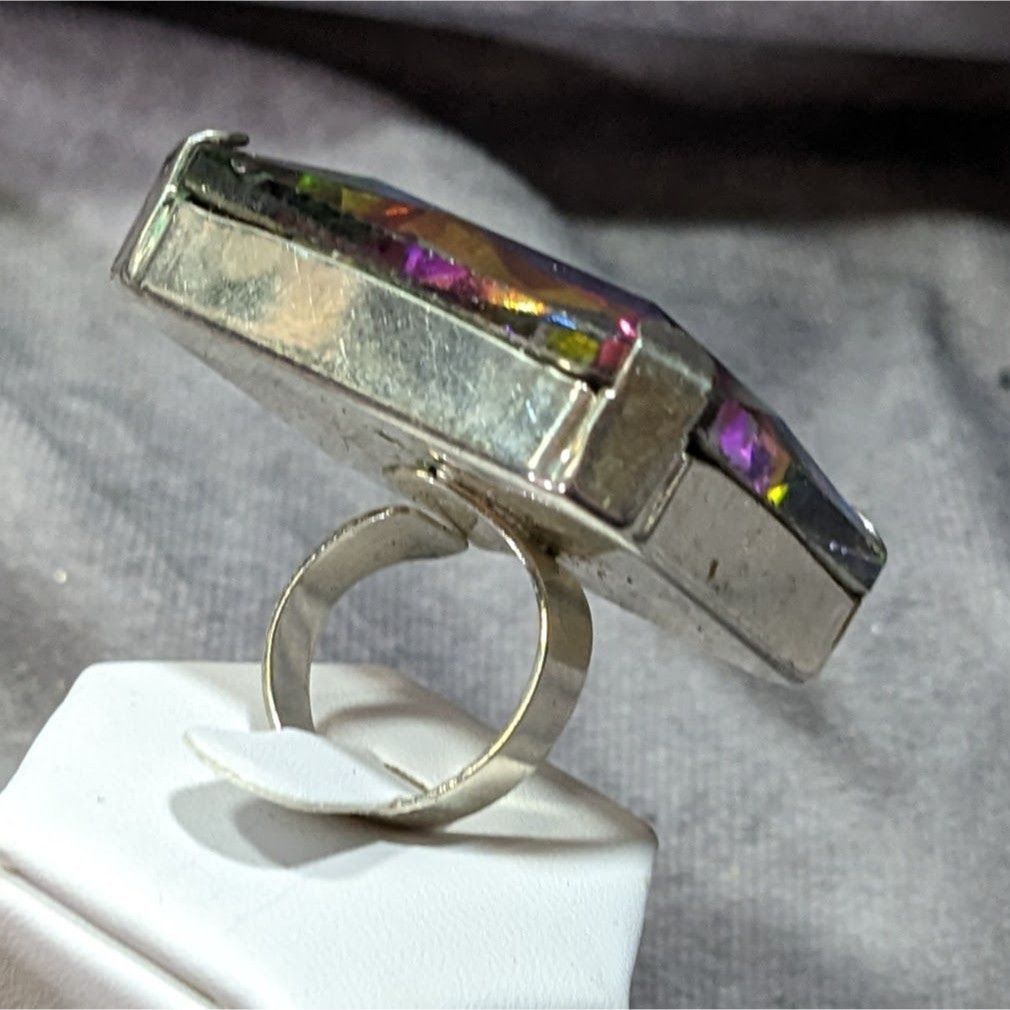 Other Fantasy Glam Rainbow Glass Oversized Faceted Costume Ring Size ONE SIZE - 11 Thumbnail