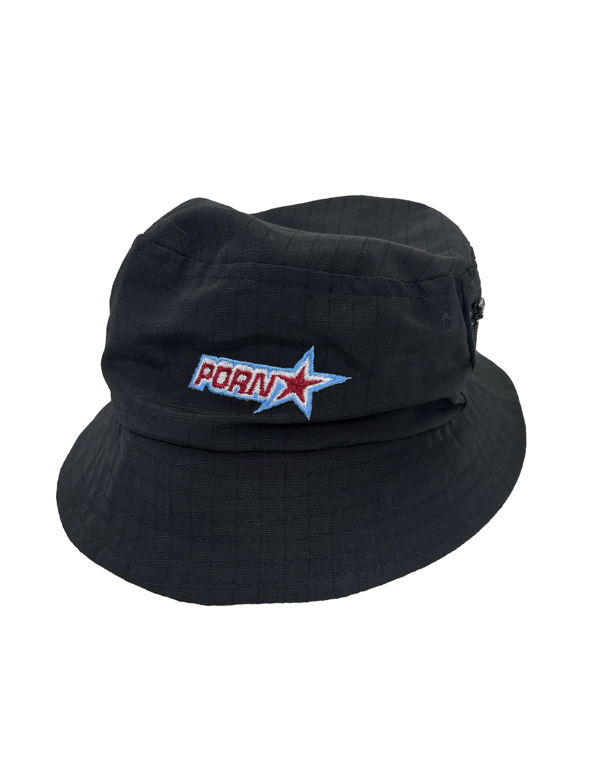 image of Hook Ups x Vintage Pornstar Skateboards 90's Vintage Black/blue Bucket Hat, Men's