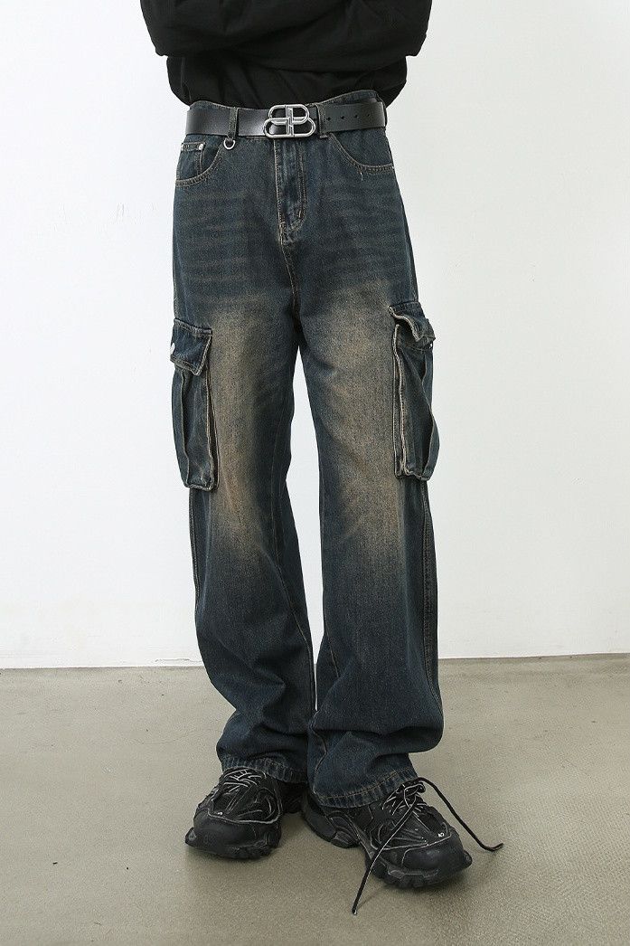 Designer × Japanese Brand Vintage Washed Loose Straight Cargo Jeans Size US 32 / EU 48 - 3 Thumbnail