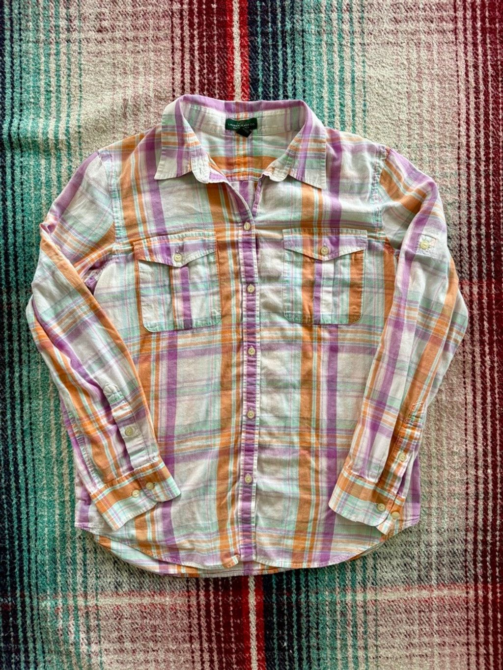 Lauren Ralph Lauren Lauren Jeans Co. Plaid Button Down Shirt L White Orange Size L / US 10 / IT 46 - 1 Thumbnail