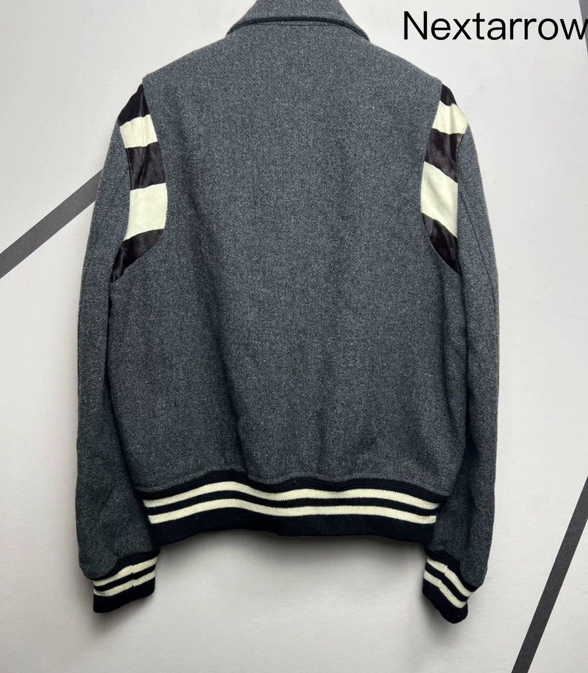 Saint Laurent Paris × Yves Saint Laurent Saint Laurent Pattern Grey Wool Teddy Baseball Jacket Size US S / EU 44-46 / 1 - 2 Thumbnail