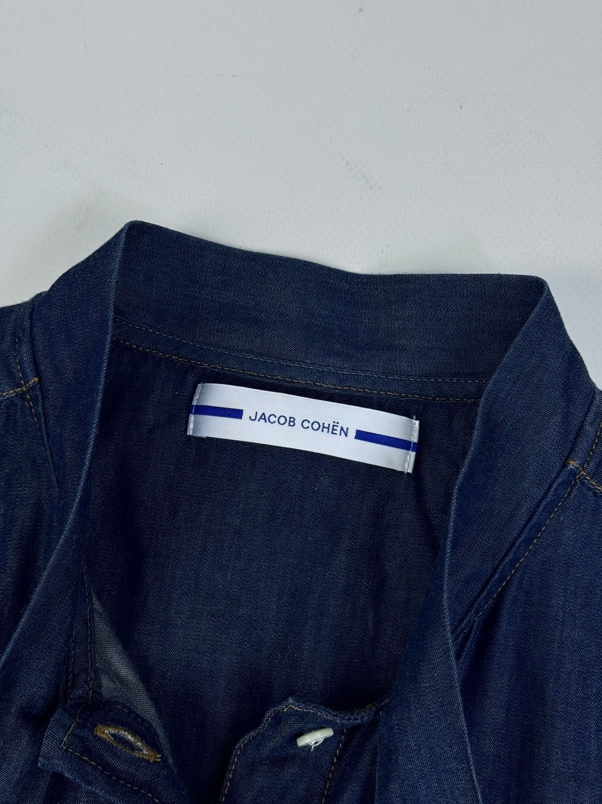 Designer × Jacob Cohen JACOB COHEN Jeans Denim Blue Bow Tie Ascot Collar Shirt Size L / US 10 / IT 46 - 8 Thumbnail