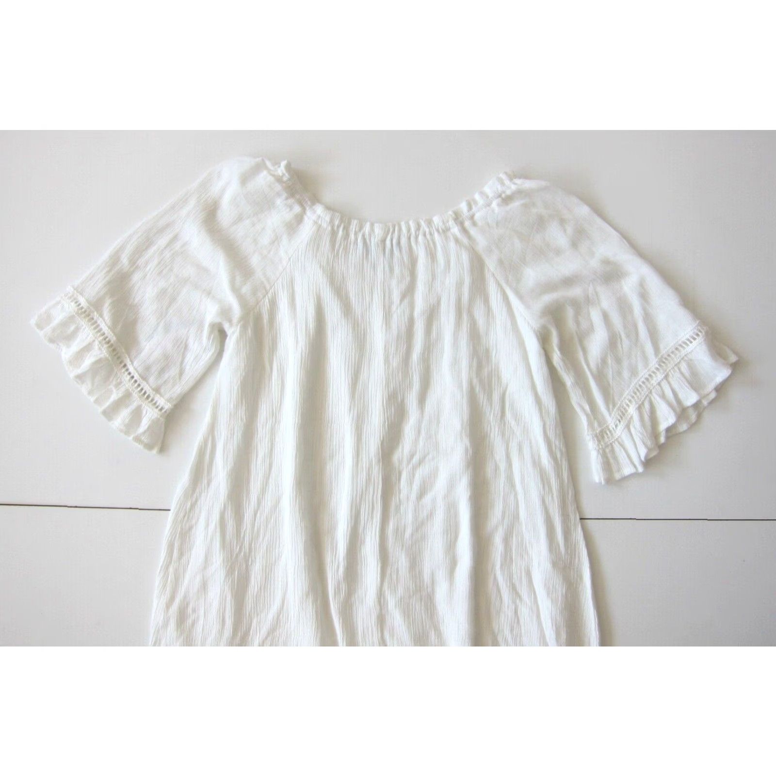 Vintage NWT NAIF 100% Rayon White Scoop Neck Short Sleeve Shift Tunic Dress Large Size 36" / US 14 / IT 50 - 3 Thumbnail
