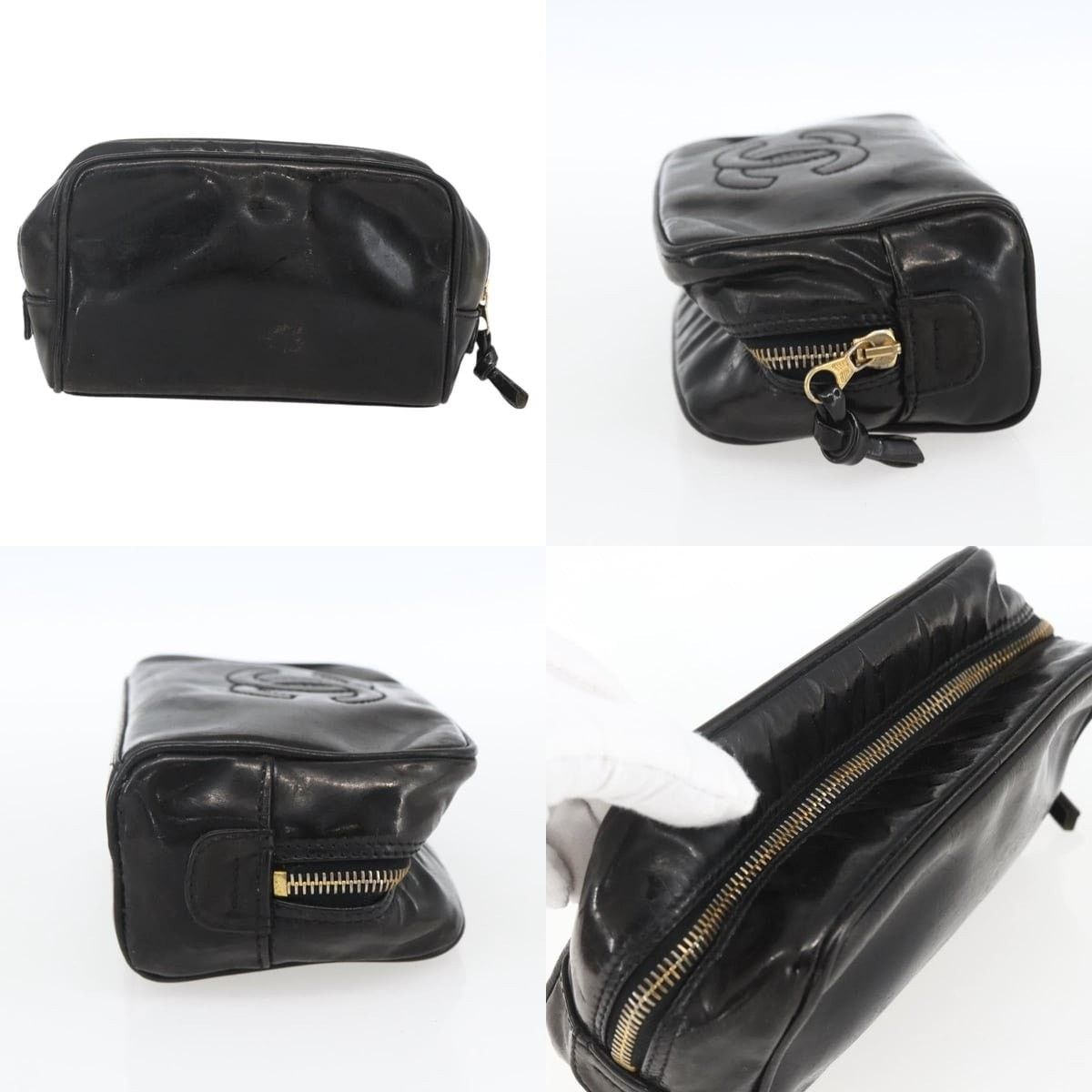 Chanel Chanel Pouch Patent Leather Black Gold CC Size ONE SIZE - 3 Thumbnail