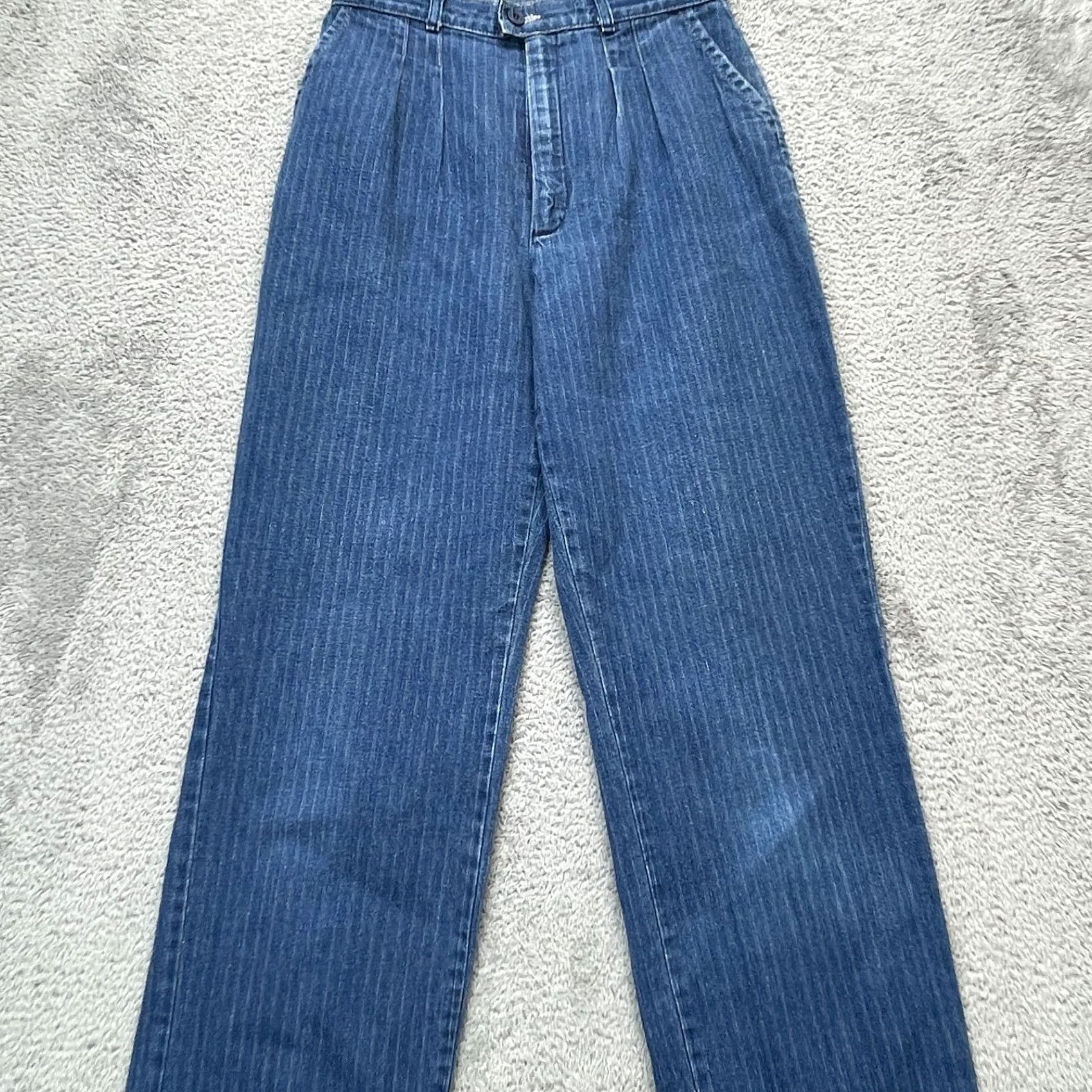 Lee VINTAGE Lee Jeans Womens 26x26 Blue Straight Leg Pinstripe High Waist Pleated Cotton Jeans Women Slim Fit 26 Inseam 26in Blue Lee Size 26" / US 2 / IT 38 - 3 Thumbnail