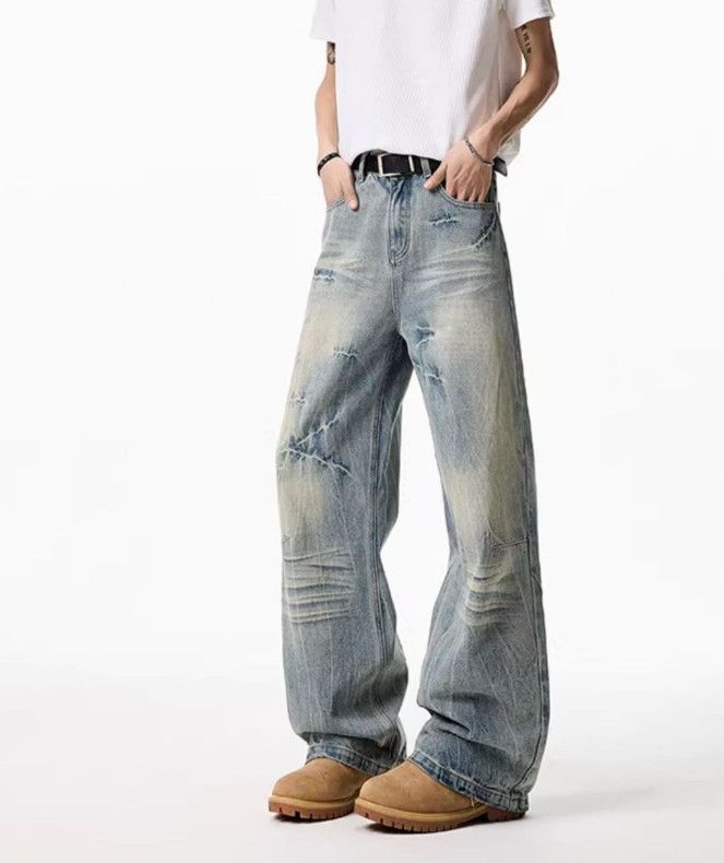 Vintage Men's American-Style Washed & Distressed Wide-Leg Jeans Size US 32 / EU 48 - 4 Thumbnail