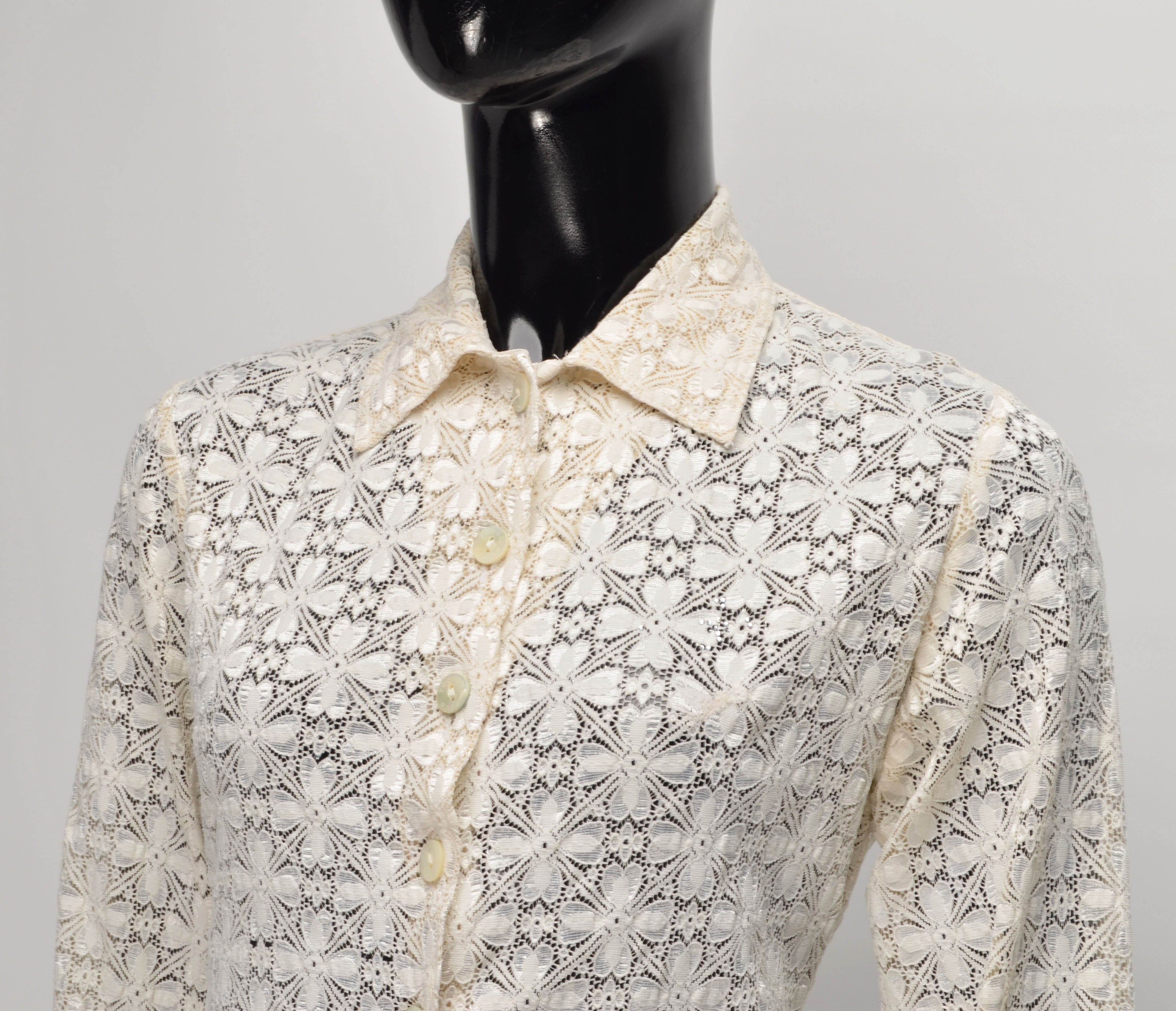 Other Roccobarocco Vintage 80's Lace Floral Long Sleeve Shirt Size XS / US 0-2 / IT 36-38 - 2 Thumbnail
