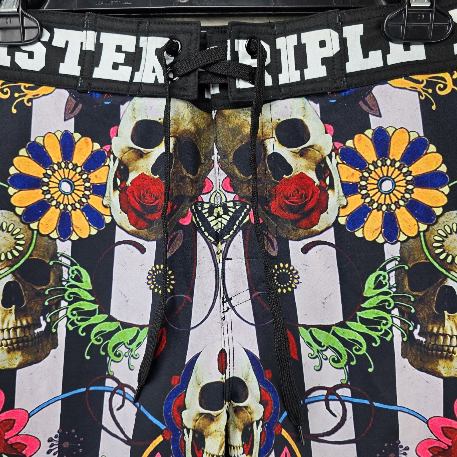 Other Mister Triple X Swim Shorts Small Skull Flowers Striped Size US 30 / EU 46 - 2 Thumbnail