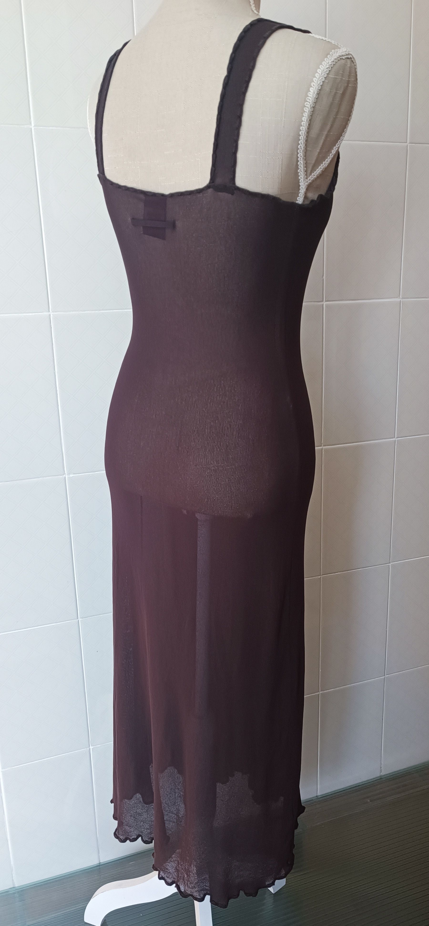 Jean Paul Gaultier 90's - Brown maxi mesh dress with embroidery Size M / US 6-8 / IT 42-44 - 15 Thumbnail