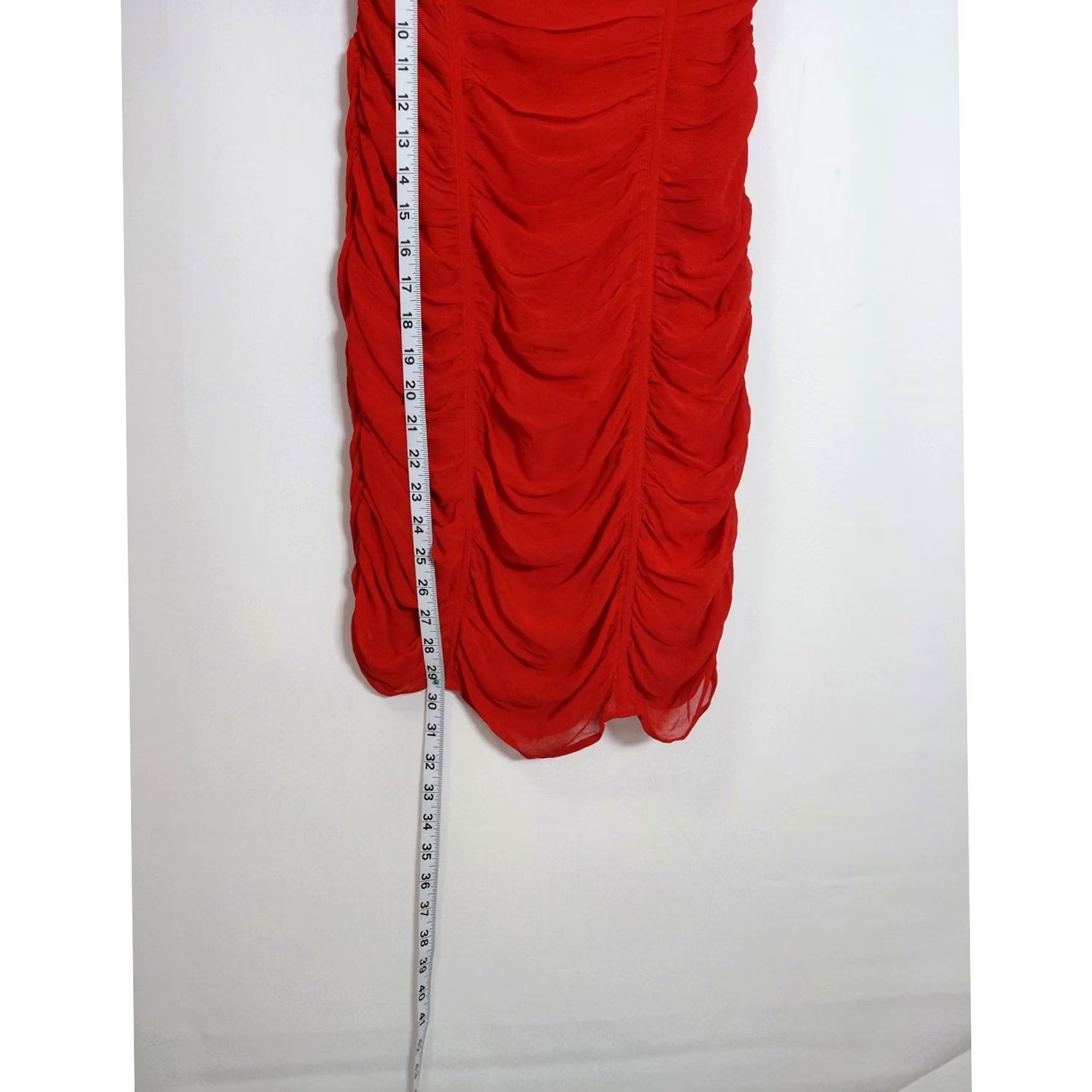 Express Express Silk Red Dress Solid Sleeveless Ruched Short 100% Silk Women Size 10 Size 32" / US 10 / IT 46 - 5 Thumbnail