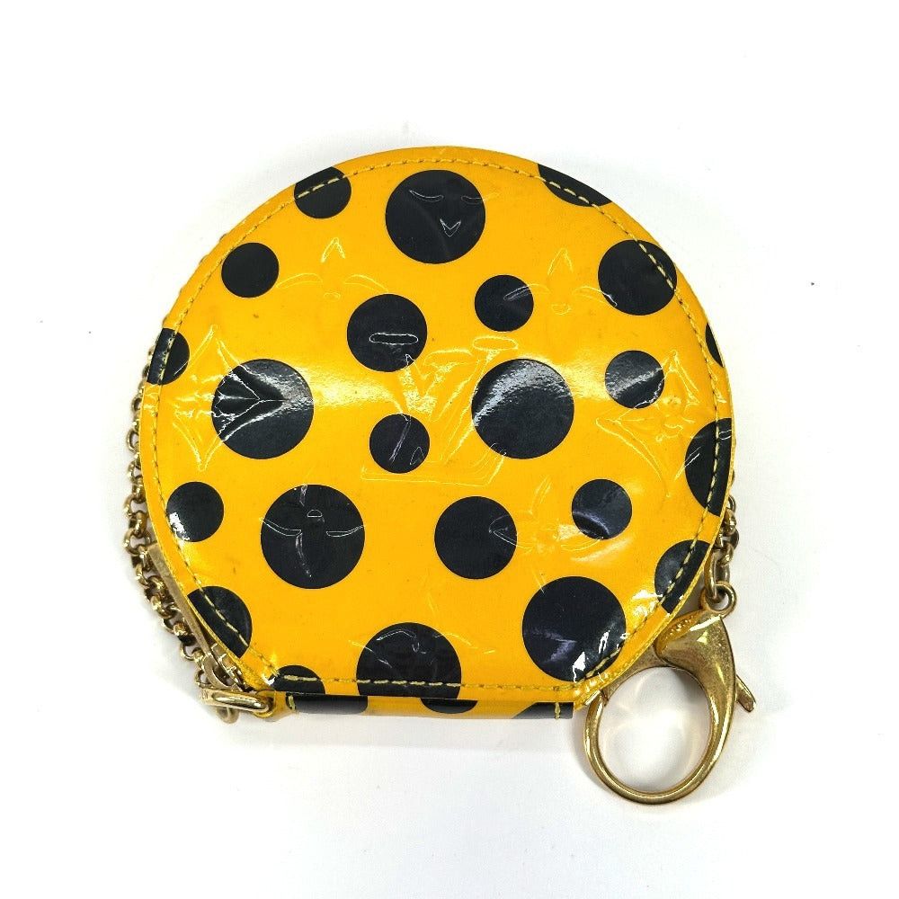 Louis Vuitton M91569 Vernis (Brand Name) Yayoi Kusama Collaboration Port Monet Chapeau Wallet Change Purse Coin Patent Leather Women Yellow in Black
