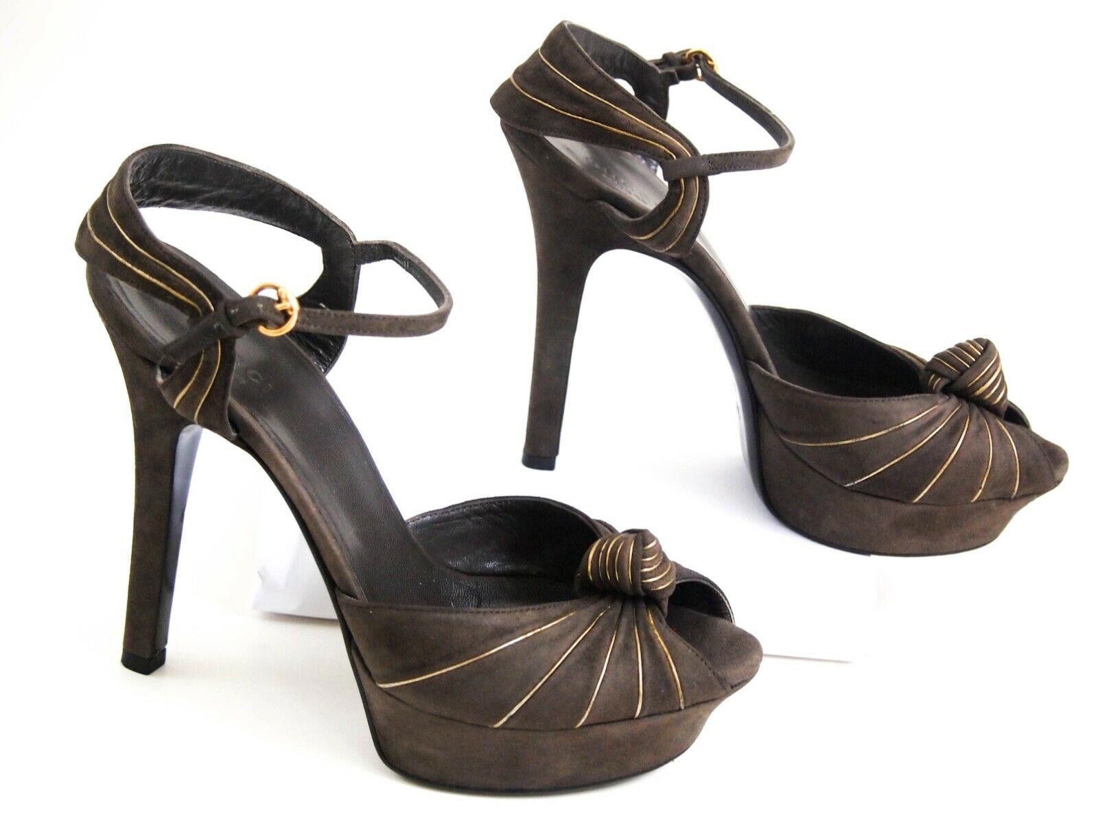 Gucci Gucci Kelly Knot Suede Platform Heels Brown Gold US 8 EU 38 Size US 8 / IT 38 - 2 Thumbnail