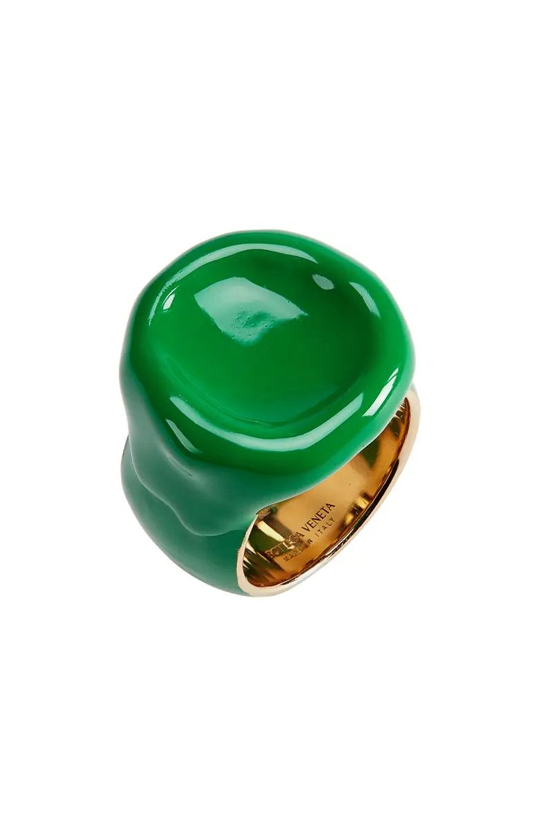 Bottega Veneta BOTTEGA VENETA Seal green gold plated silver ring 