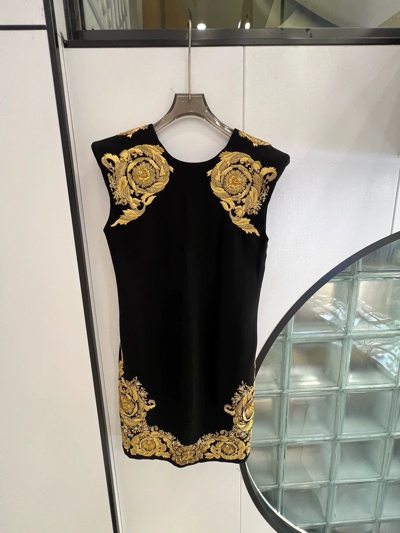 versace dress black and gold Nahanee Black Satin Ruffle Maxi Dress main image 1