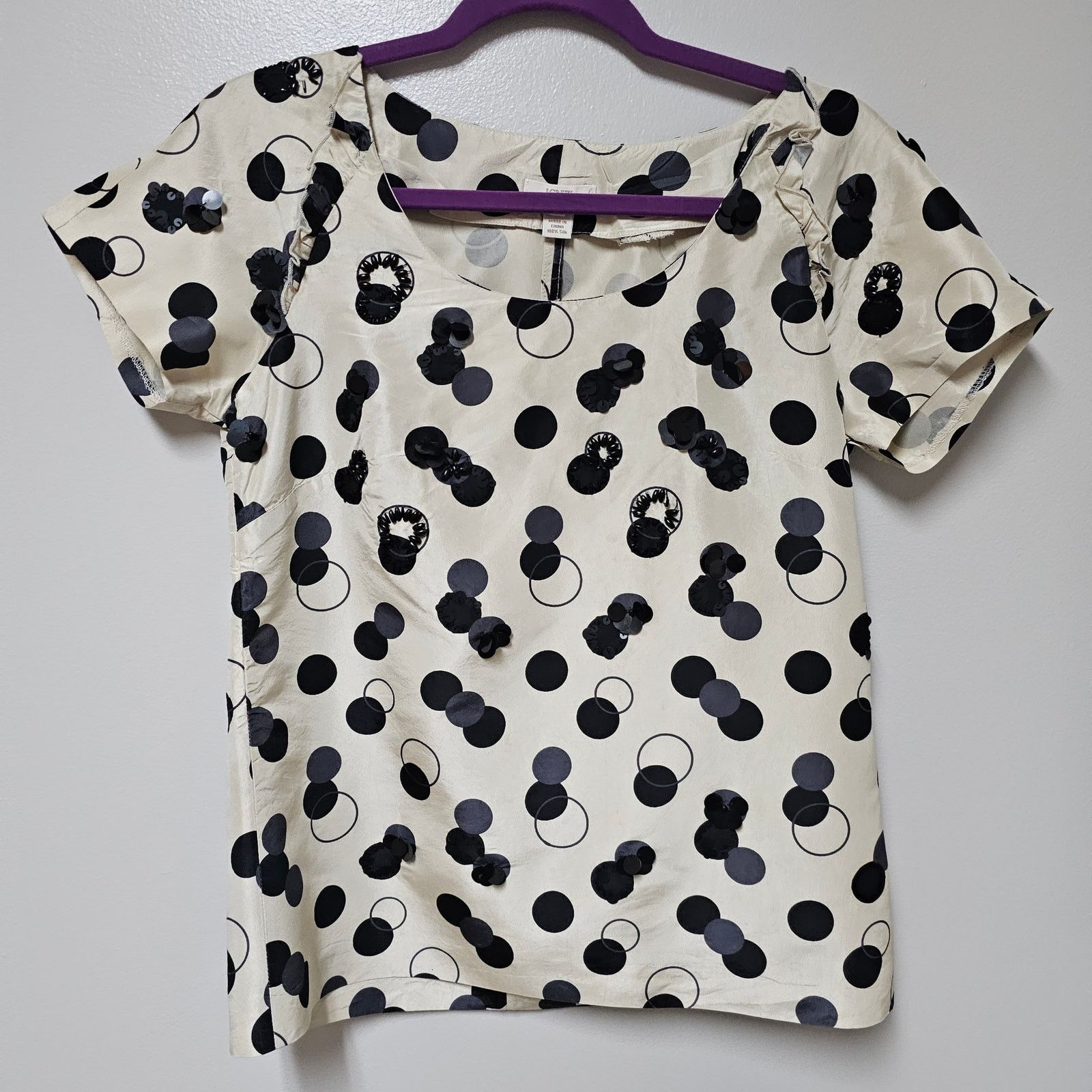 J.Crew J Crew Silk Vivie Blouse SZ 2 Tan & Black Sequins and Beads Size XS / US 0-2 / IT 36-38 - 1 Thumbnail