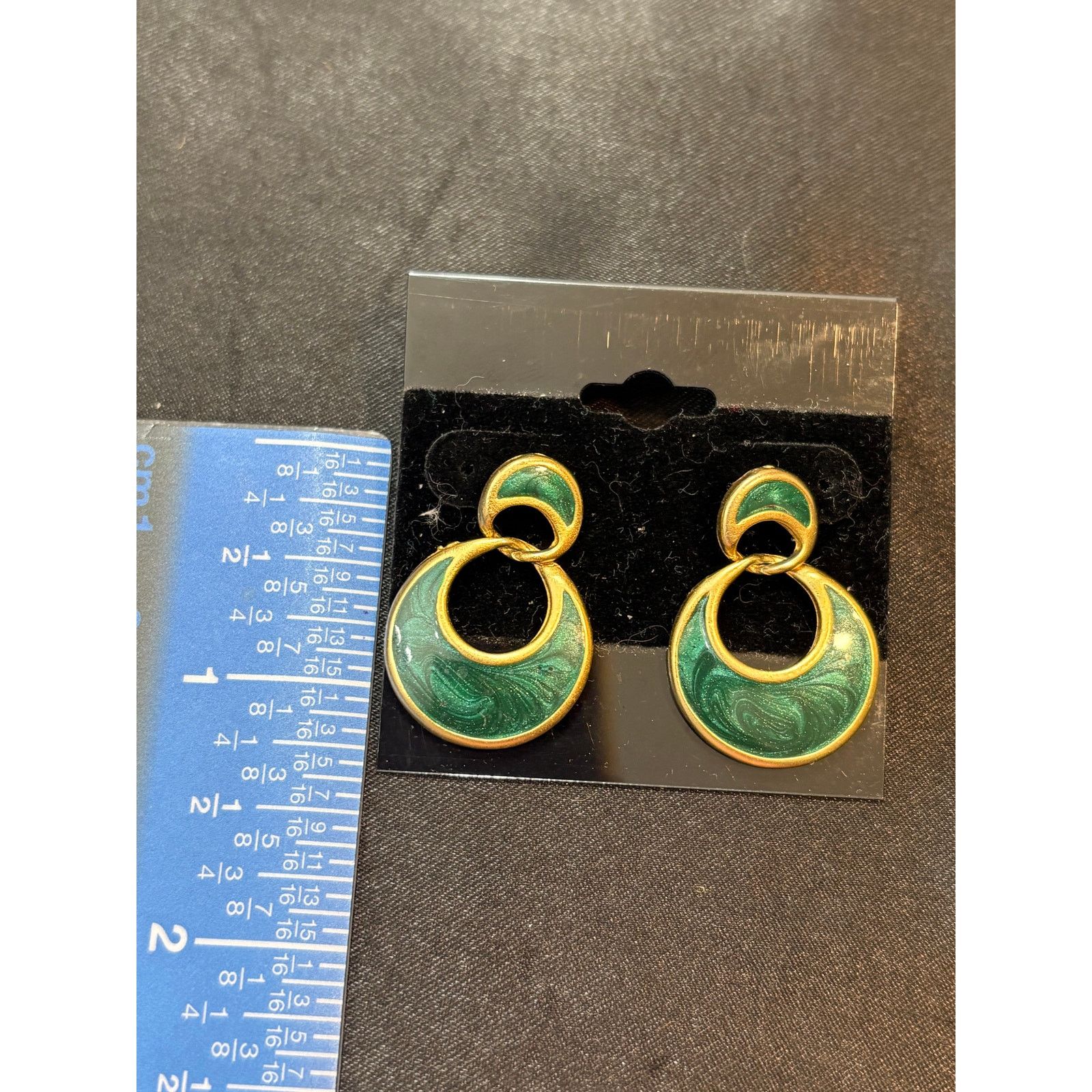 Other Vintage Green Enamel Double Hoop Drop Earrings Gold Tone Size ONE SIZE - 5 Thumbnail