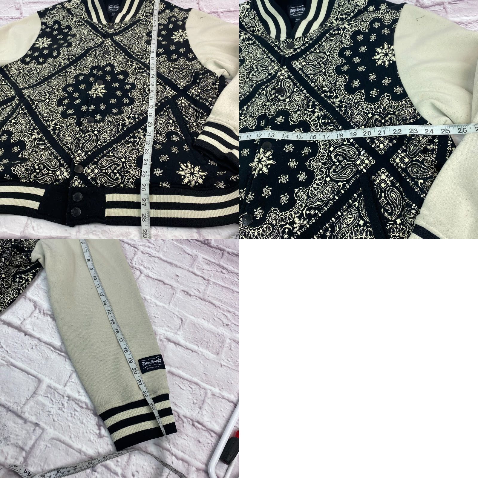 Vintage Dogg Supply by Snoop Dogg Mens Varsity Jacket 3XL Paisley Fleece Snaps Black Chest 50 in Mens Regular Jacket Size US XXL / EU 58 / 5 - 10 Thumbnail
