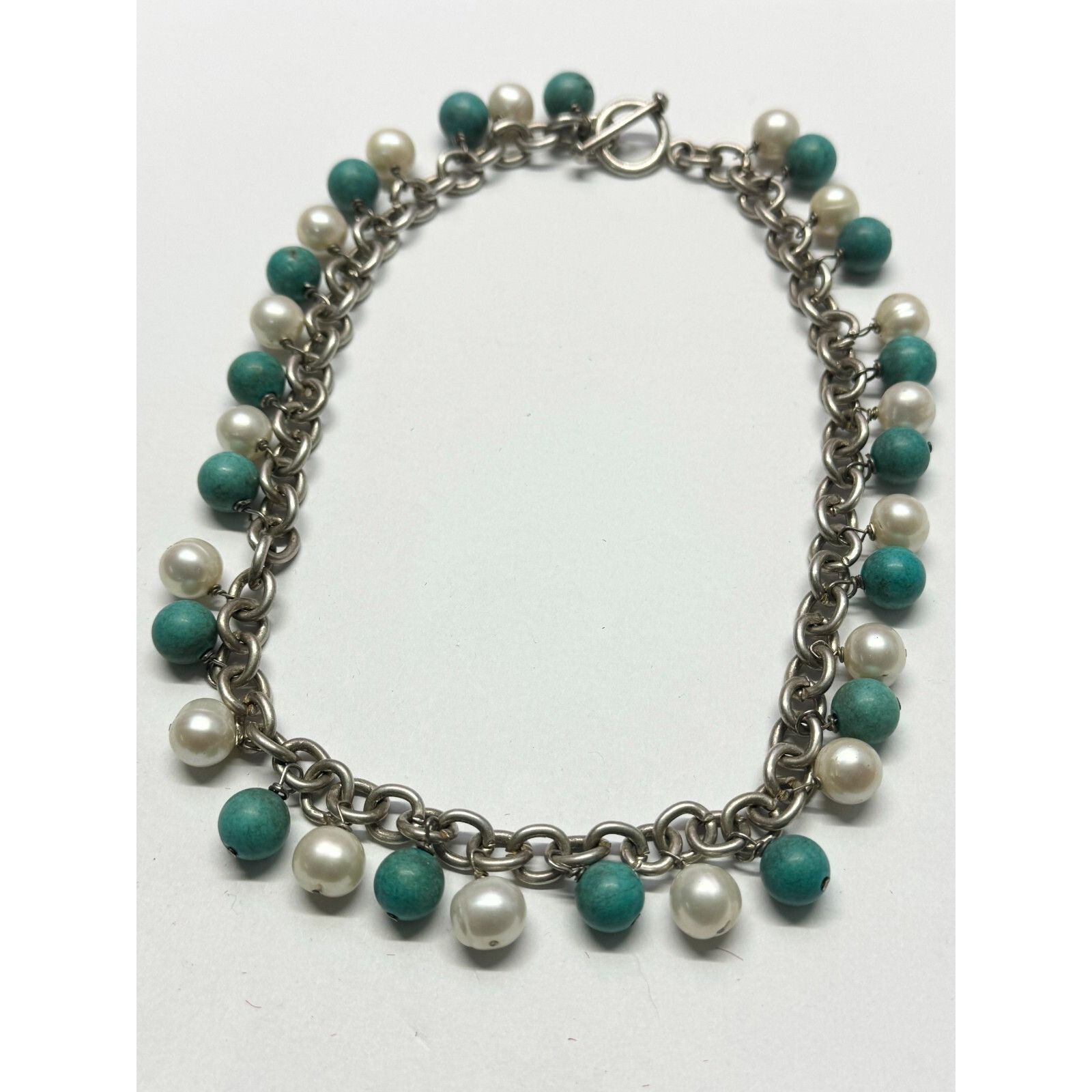 Vintage Vintage 925 sterling silver pearl turquoise necklace Size ONE SIZE - 3 Thumbnail