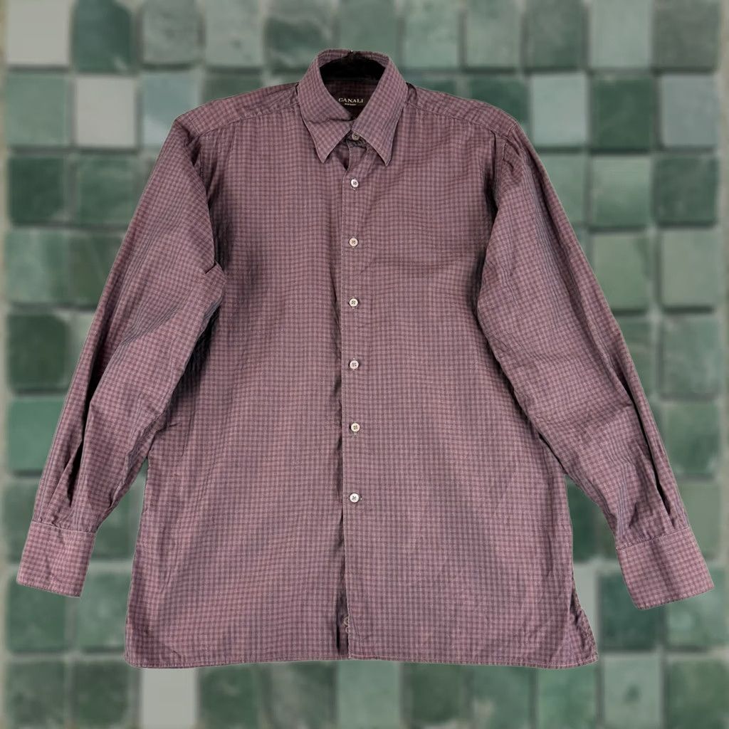 Canali Canali Button-Down Shirt Mens Large Plum Micro Check Long Sleeve Made Italy Size US L / EU 52-54 / 3 - 1 Thumbnail