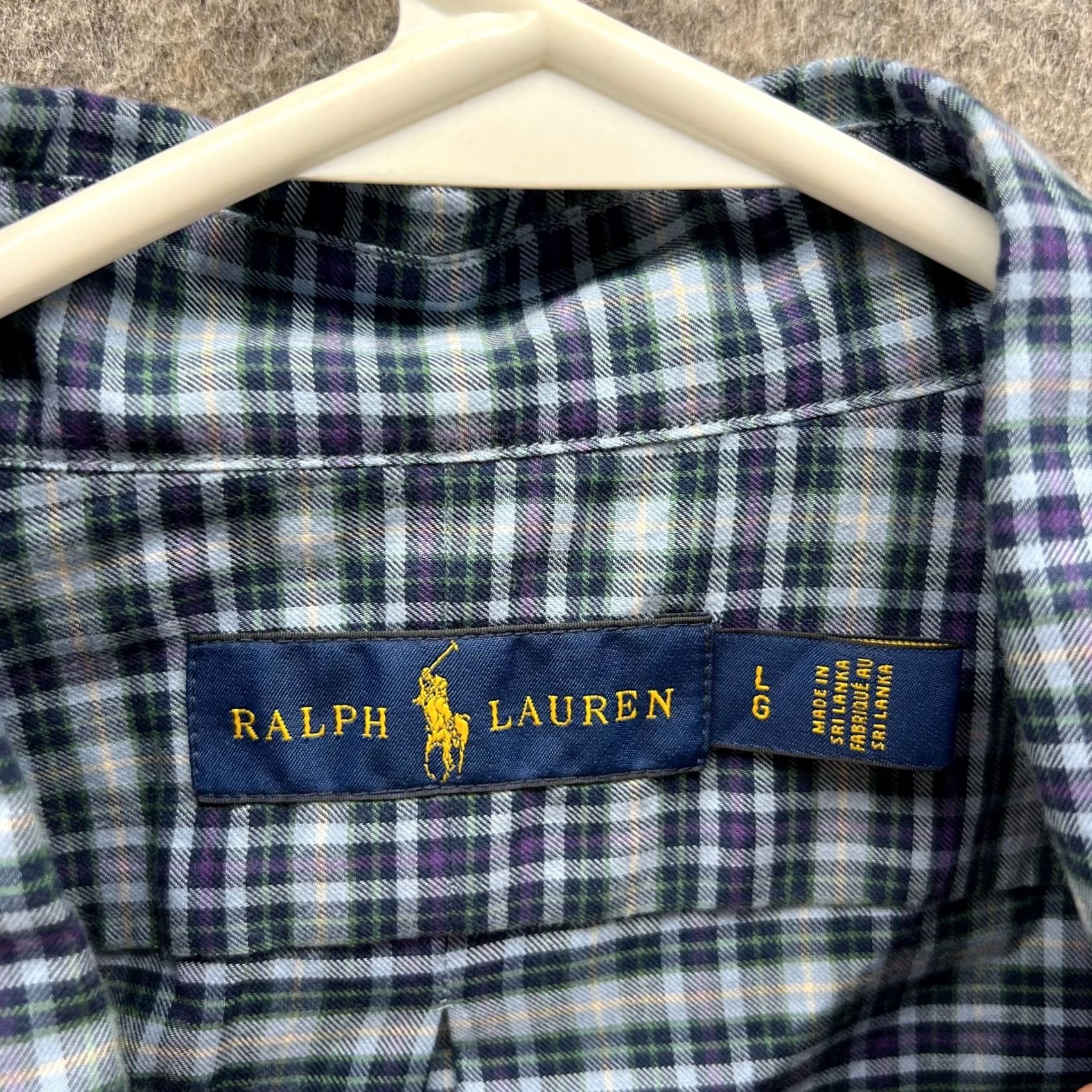 Polo Ralph Lauren VINTAGE Polo Ralph Lauren Shirt Mens Large Blue Button-Down Plaid Pony Shipped Fast Size 42R - 5 Thumbnail