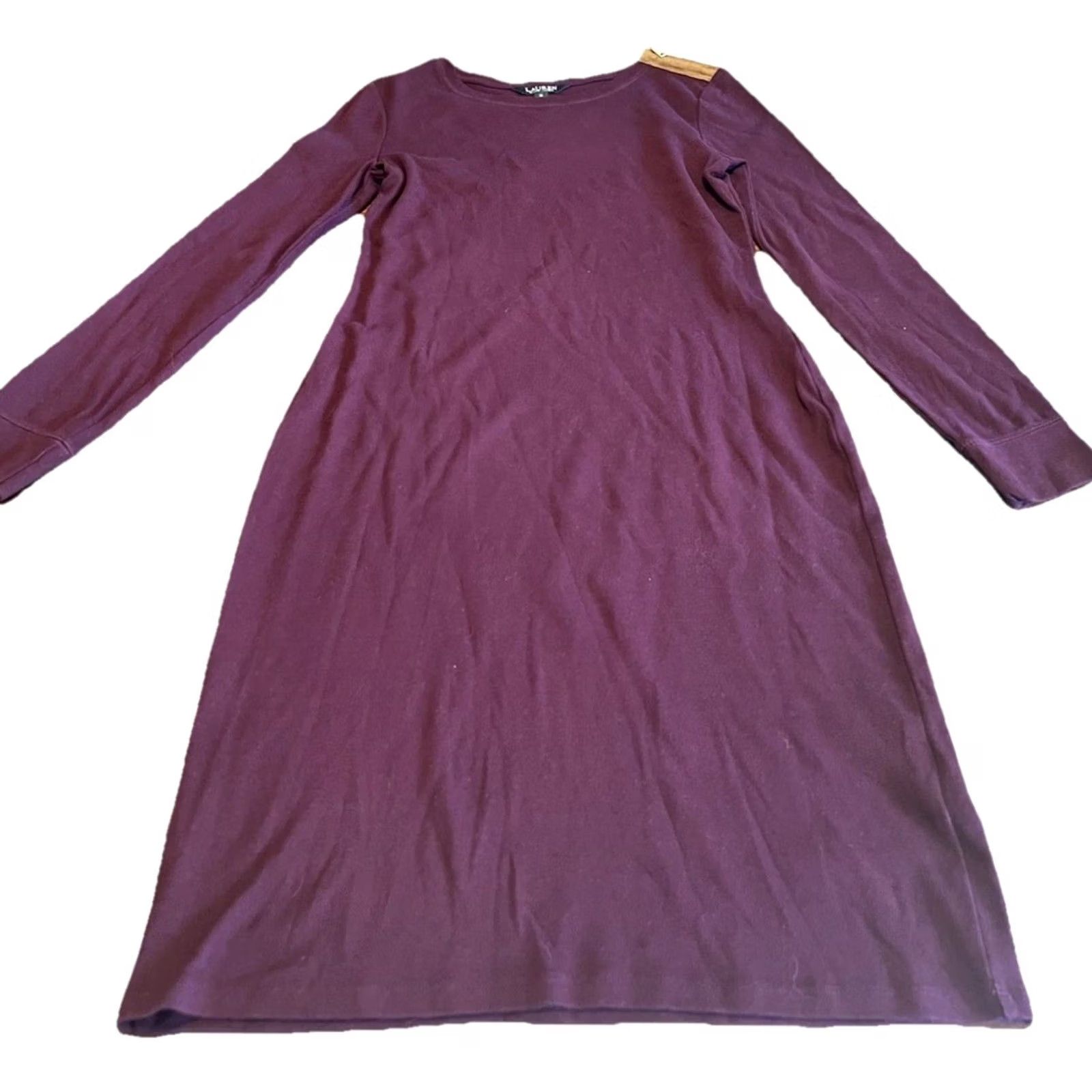 Ralph Lauren VINTAGE Lauren Ralph Lauren Knit Sweater A Line Dress Elbow Patches Women Sz M Burgundy Raglan Sleeve Long Sleeve Crew Neck Pullover Zipper 90s Size M / US 6-8 / IT 42-44 - 4 Thumbnail