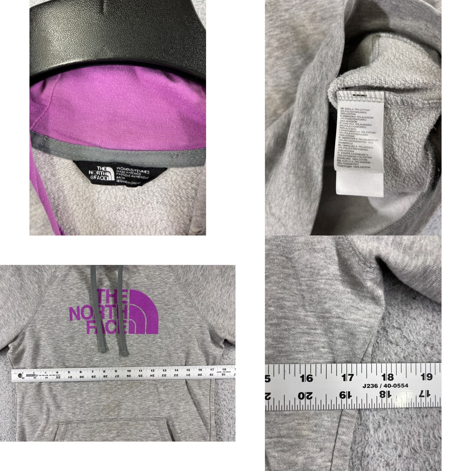 The North Face The North Face Hoodie Mens Medium Gray Purple Pullover Logo Cotton Regular Fit Front Pockets 34in Chest - Vintage: No Size M / US 6-8 / IT 42-44 - 8 Thumbnail