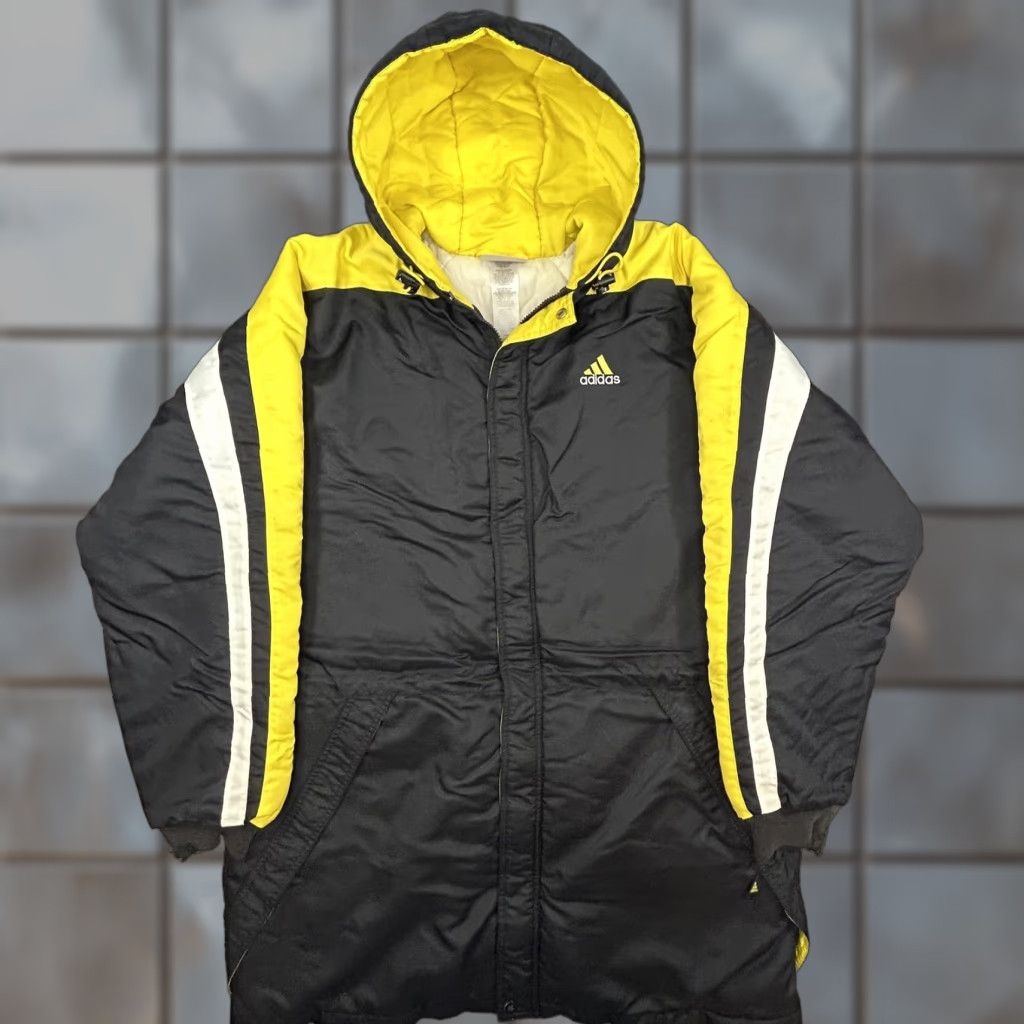 Adidas VINTAGE adidas Jacket Mens L Black Yellow Hooded Puffer Parka Coat 90s Zip Full Zip Hoodie Insulated Lined Pockets Logo 90s Retro Sports Mens Size US L / EU 52-54 / 3 - 1 Thumbnail