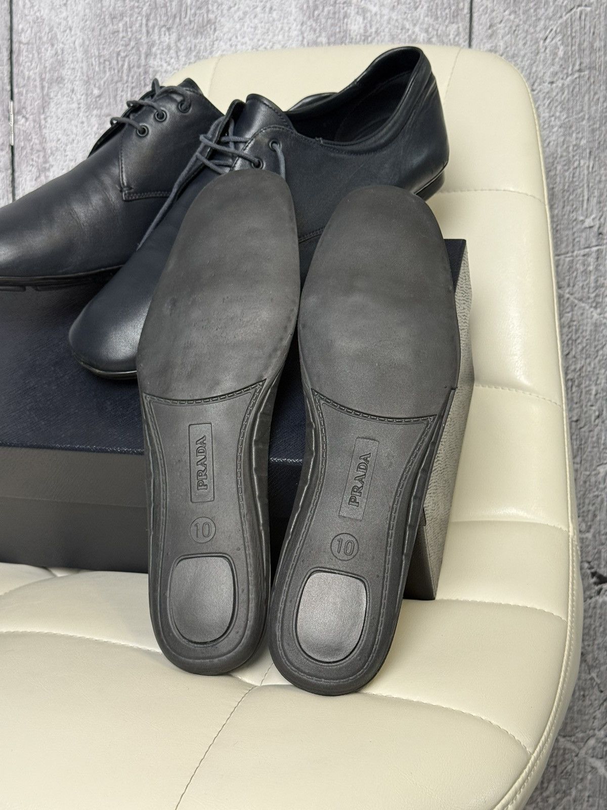 Prada PRADA Navy Leather Lace Up Men’s Shoes With Logo (2ED 034) Size US 11 / EU 44 - 24 Thumbnail