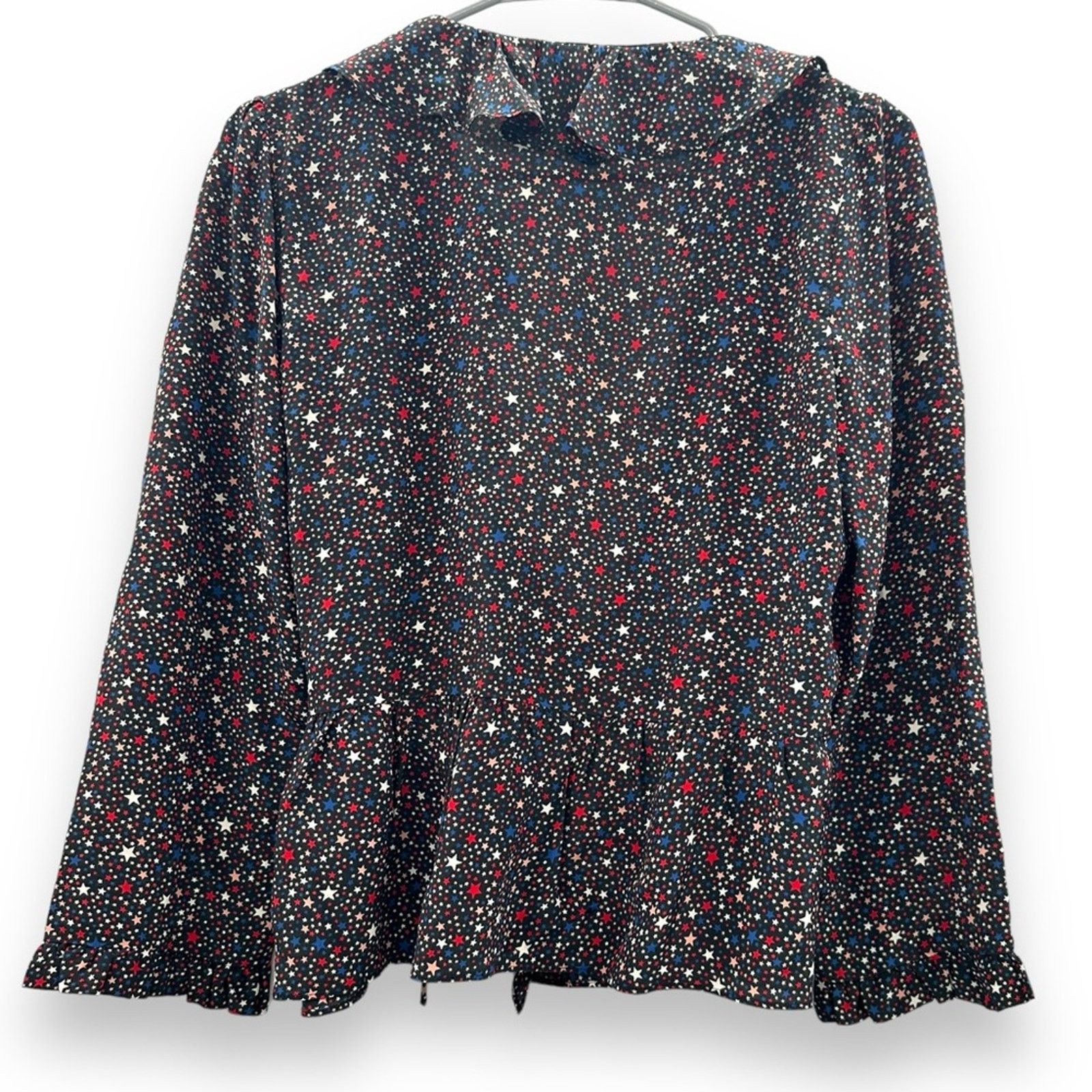 Madewell Madewell Silk Ruffle-Hem Wrap Long Sleeve Top Starry Night Size M / US 6-8 / IT 42-44 - 5 Thumbnail