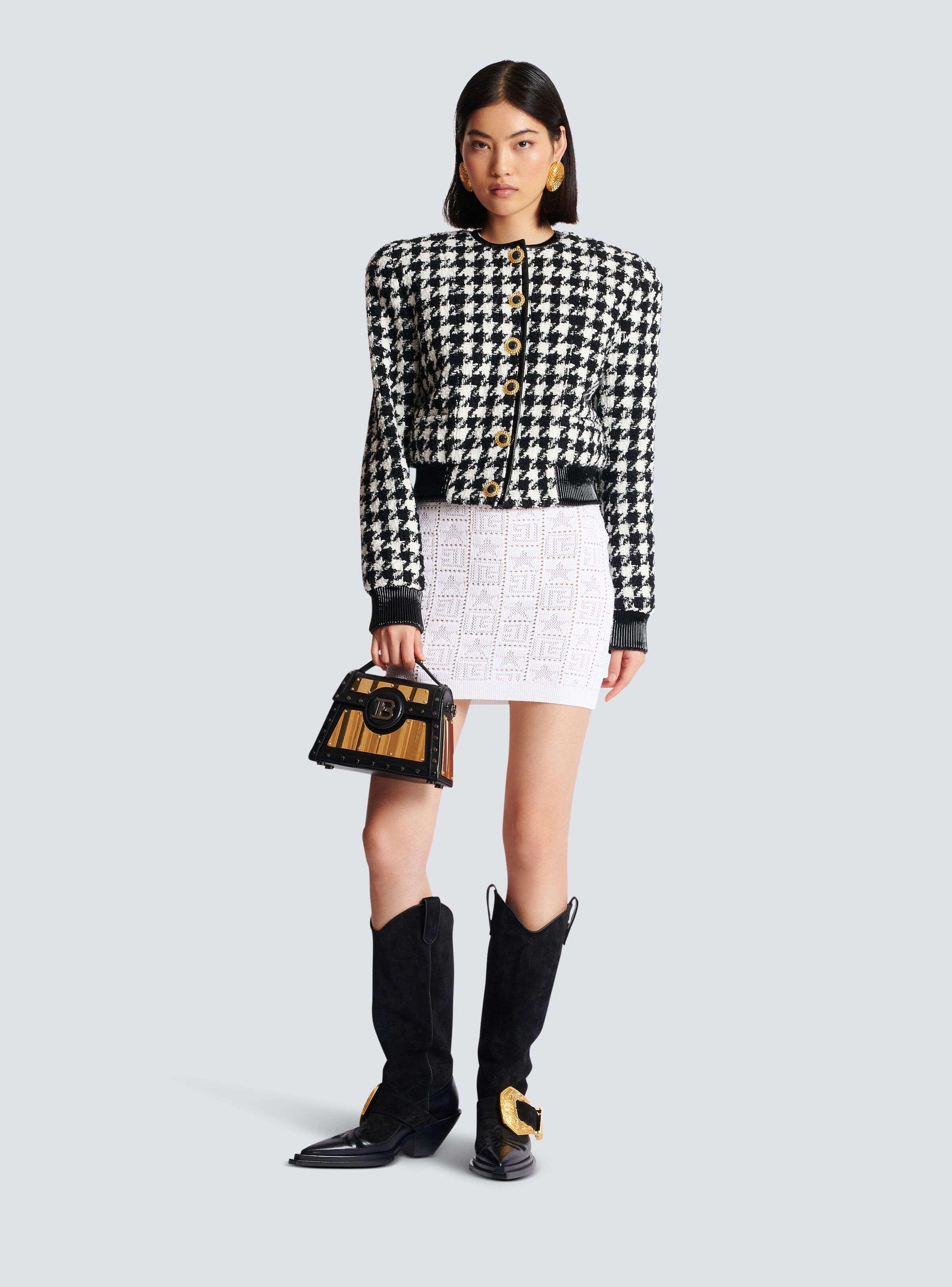 Balmain o1s1wg110825 Houndstooth Tweed Jacket in Black/White Size XL / US 12-14 / IT 48-50 - 2 Thumbnail