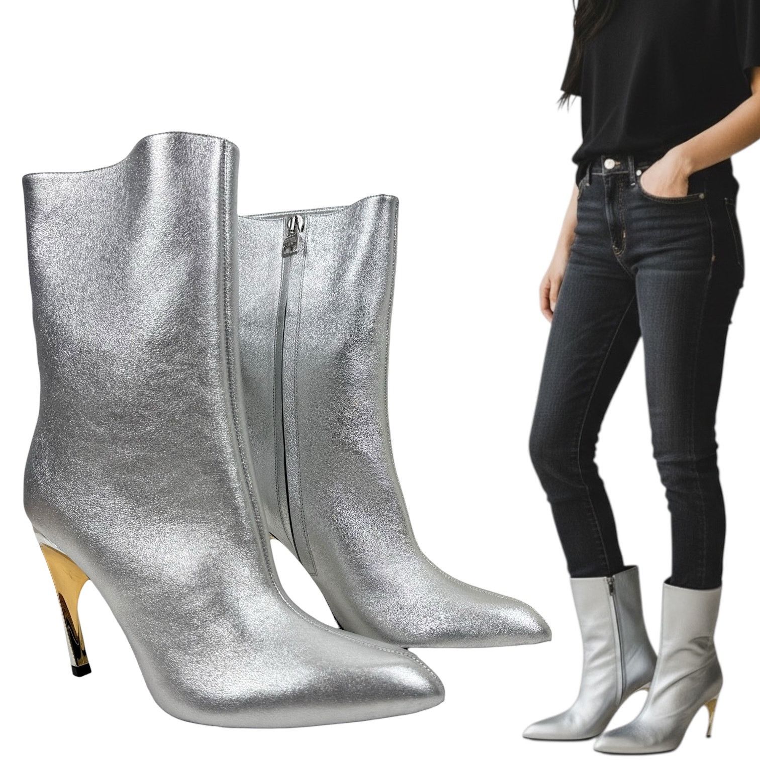 Alexander McQueen New Alexander Mcqueen Armadillo Metallic Leather Ankle Boots Size US 7 / IT 37 - 1 Thumbnail
