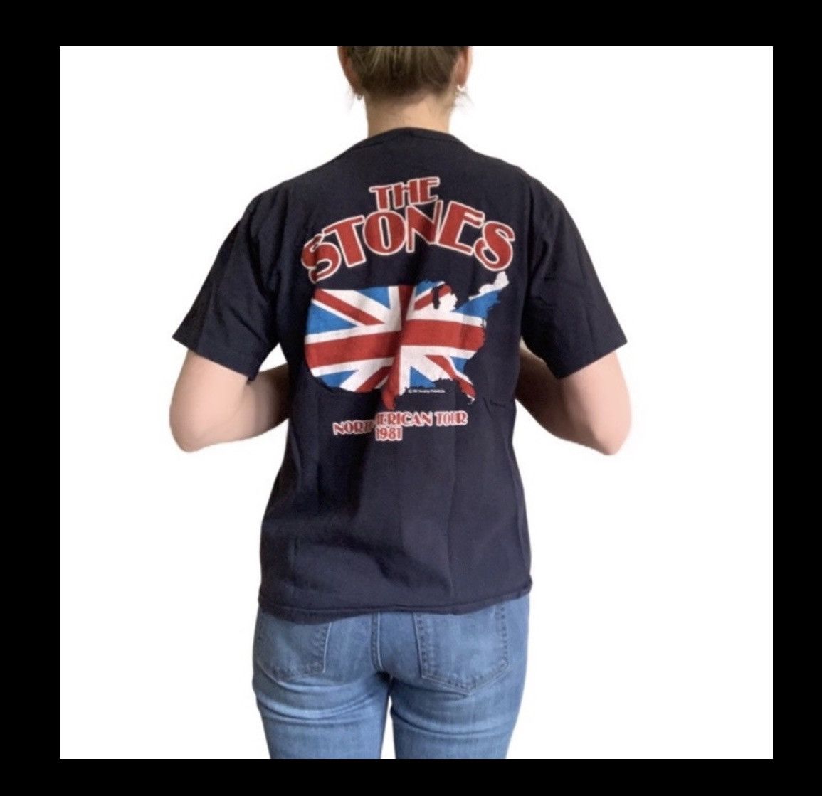 Vintage Vtg 1981 Rolling Stones North American Tour Black T-Shirt Size M / US 6-8 / IT 42-44 - 3 Thumbnail