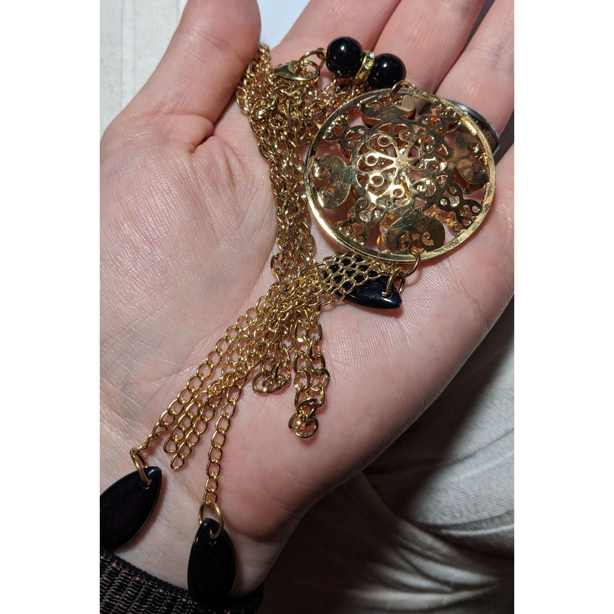 Other Gold Floral Crystal Filled Pendant Tassel Necklace Size ONE SIZE - 9 Thumbnail