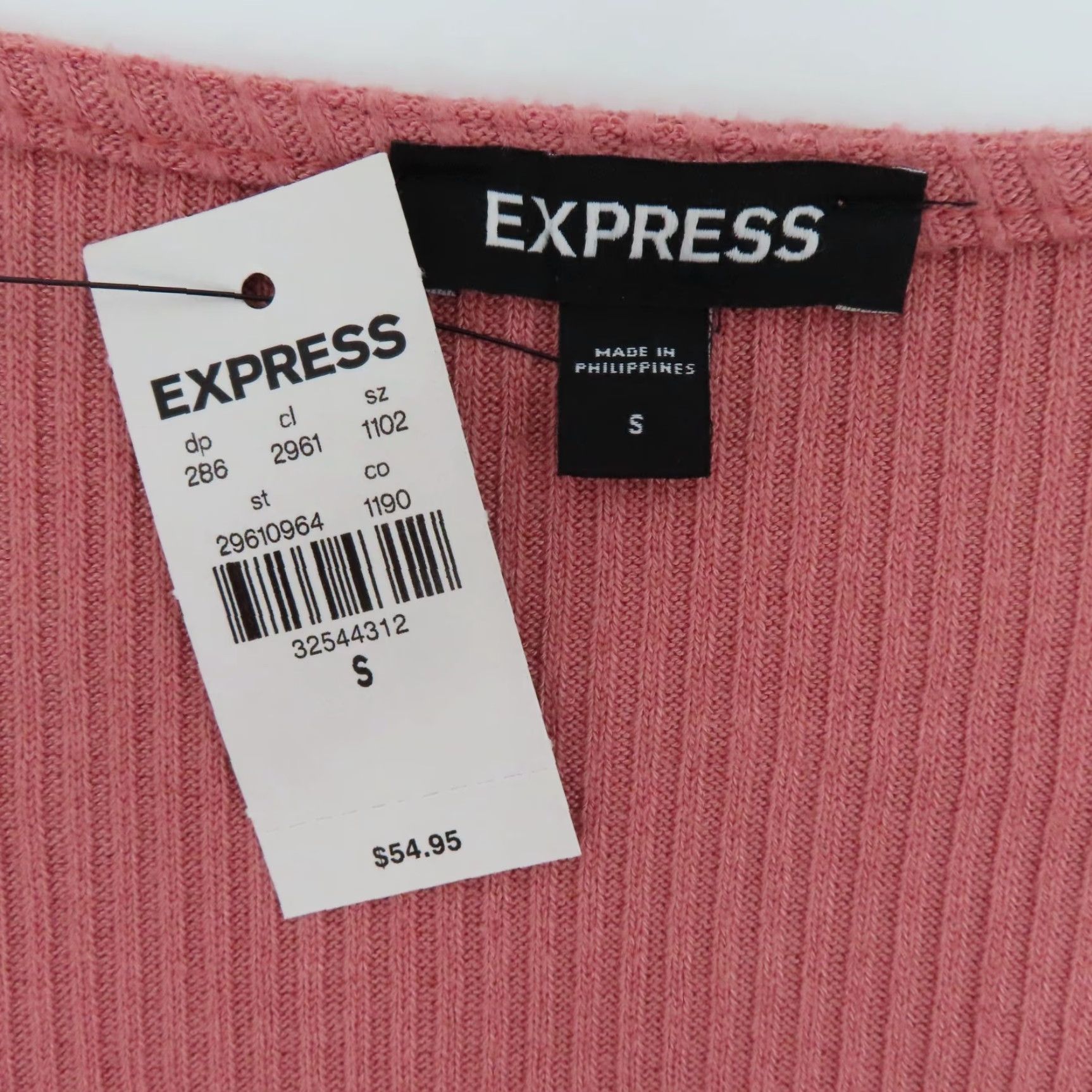 Express Express Women Small Pink Ribbed V Neck Wrap Long Sleeve Bodysuit One Piece NEW Size S / US 4 / IT 40 - 7 Thumbnail