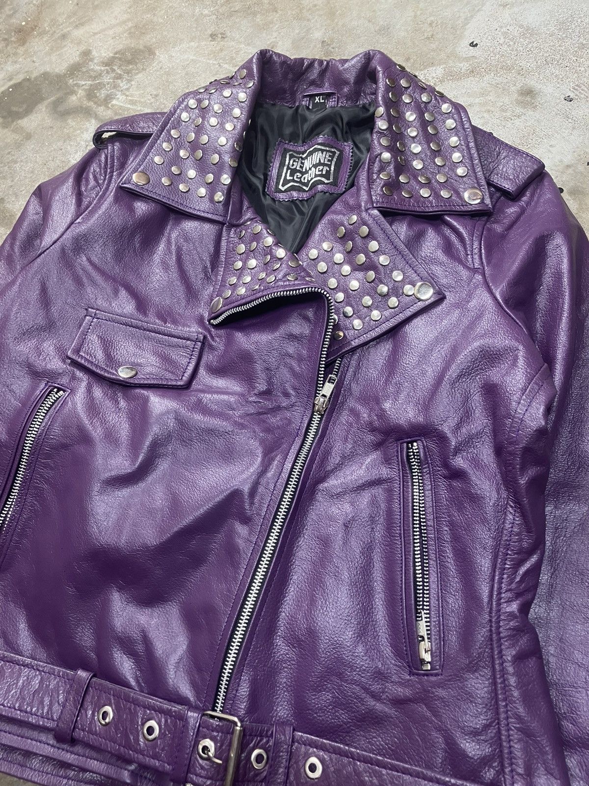 Genuine Leather × Playboi Carti × Vintage Studded Genuine Leather Purple Moto Jacket Size US S / EU 44-46 / 1 - 2 Thumbnail
