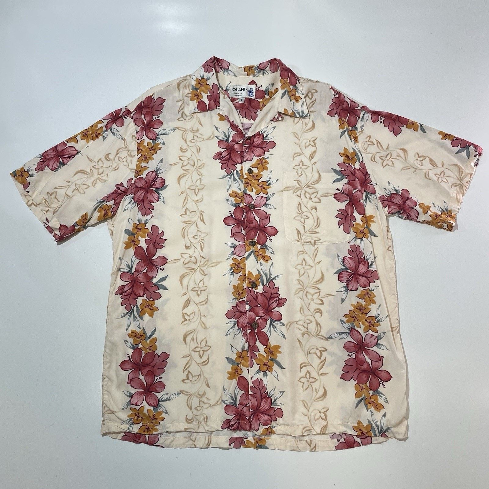 IOLANI VTG Iolani Men’s Floral Hibiscus Beige Hawaiian Shirt Large Size US L / EU 52-54 / 3 - 1 Thumbnail