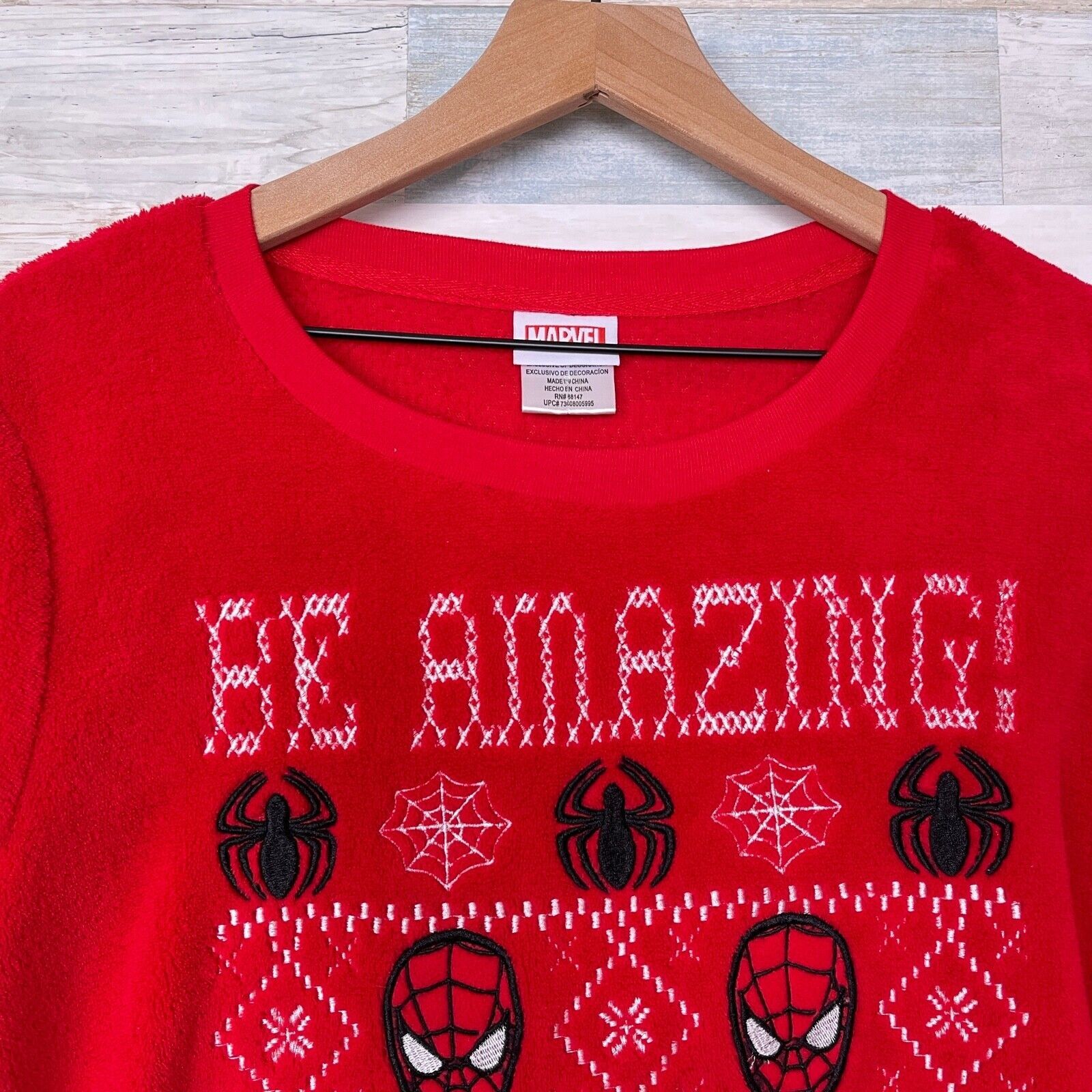 Marvel Comics Spiderman Plush Fair Isle Holiday Sweater Red Womens Large Size L / US 10 / IT 46 - 2 Thumbnail