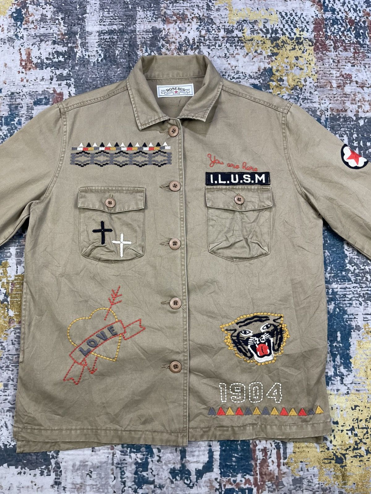 Japanese Brand Rosebud Embroidered Military Inspired Overshirt Jacket Size S / US 4 / IT 40 - 6 Thumbnail