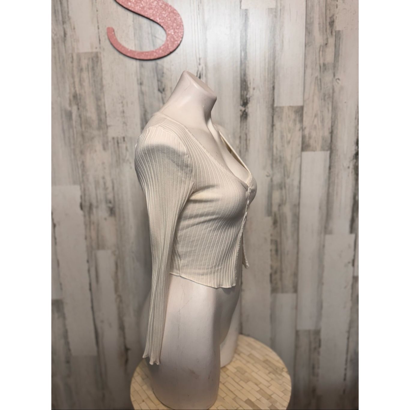 Other White Ribbed Button Front Long Sleeve Crop Top Size S Size S / US 4 / IT 40 - 7 Thumbnail
