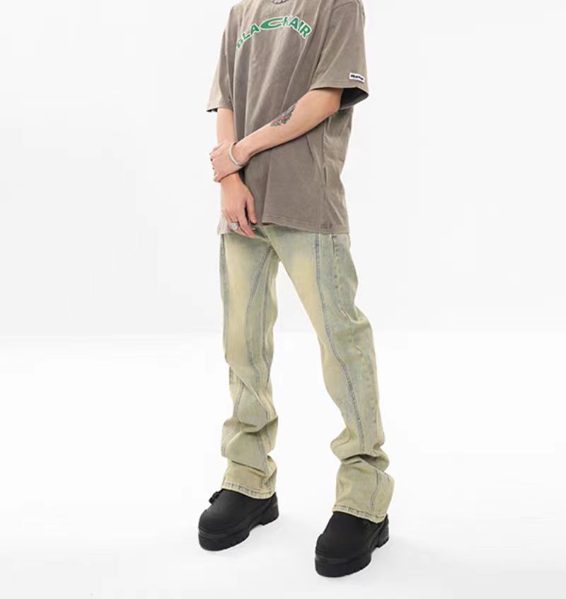 Japanese Brand × Jean Loose-fitting wide-leg washed jeans in yellow clay color Size US 32 / EU 48 - 2 Thumbnail