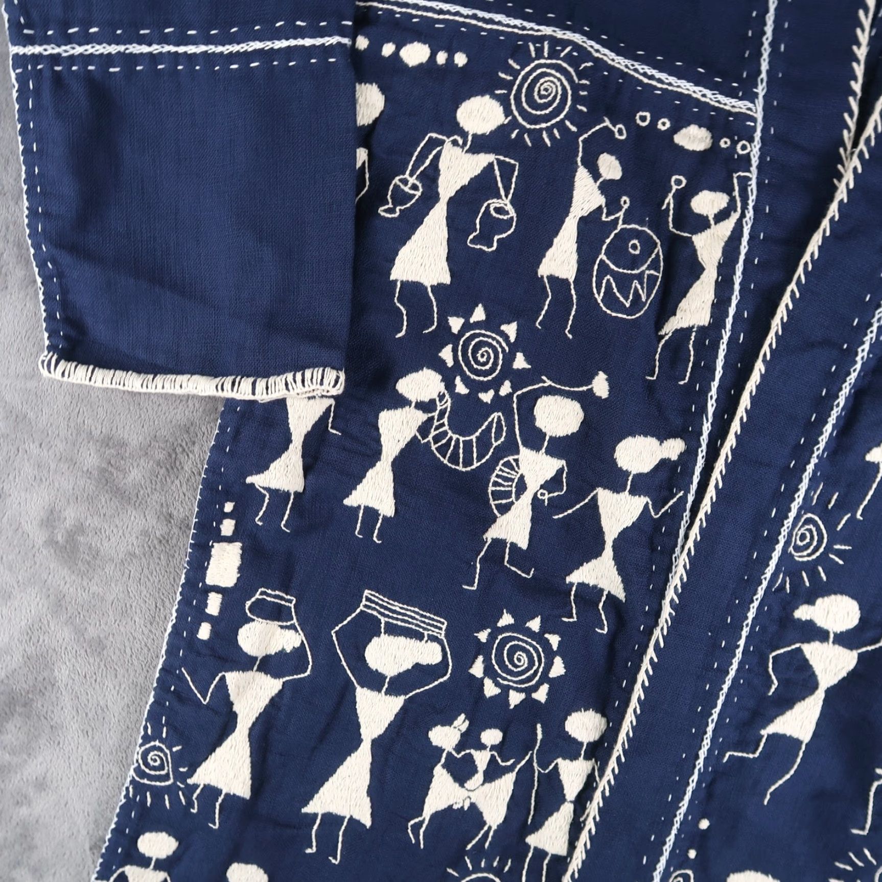 Vintage VINTAGE Hand Embroidered Long Cardigan Jacket One Size Blue Tribal From Thailand Size ONE SIZE - 6 Thumbnail