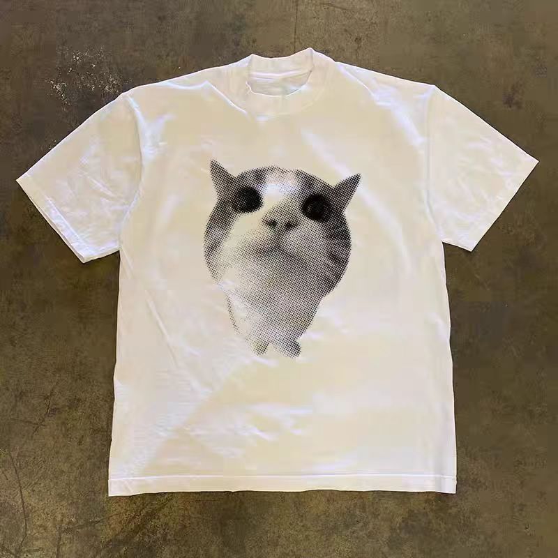 Vintage White casual retro cute cat print t-shirt Size US M / EU 48-50 / 2 - 1 Thumbnail