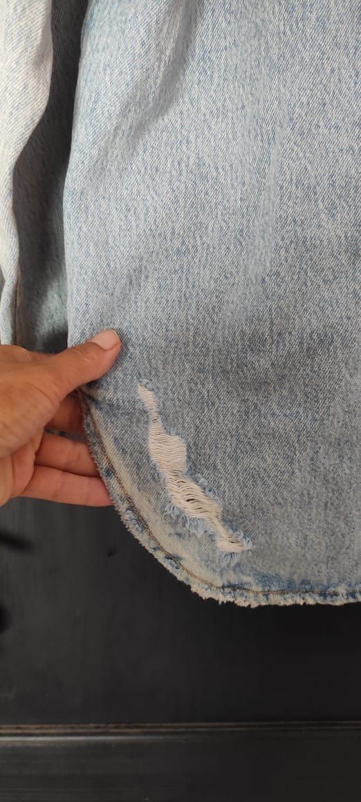 Zara Zara Denim Distressed Ripped Light Blue Jean Jacket Size S Size US S / EU 44-46 / 1 - 6 Thumbnail