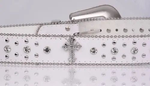 VIBE 105 cm Punk Rhinestone White Belt Size ONE SIZE - 6 Thumbnail