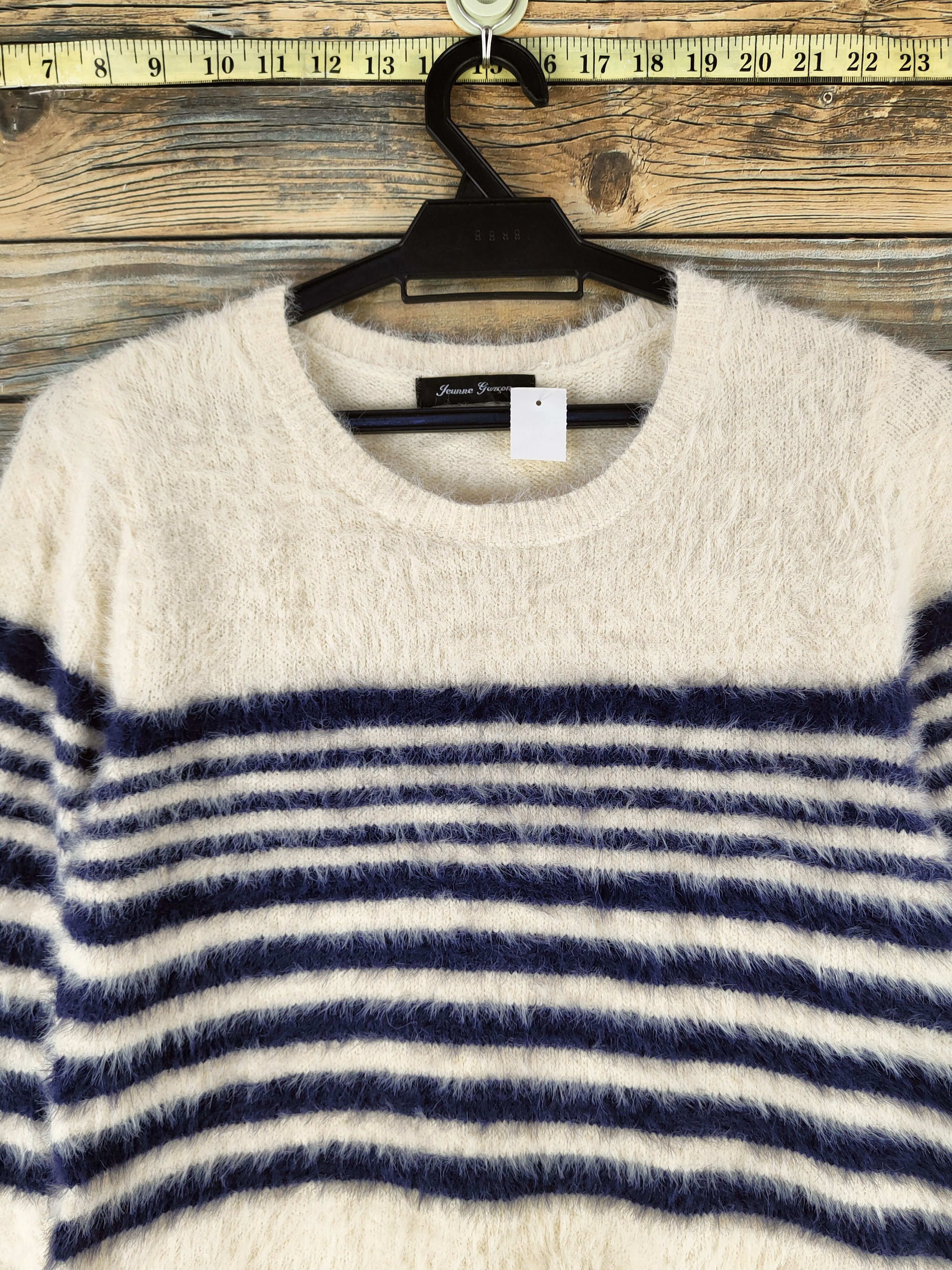Japanese Brand DL Jeunne Garcon Navy Ivory Fur Mohair Knitwear #46-1016 Size M / US 6-8 / IT 42-44 - 2 Thumbnail