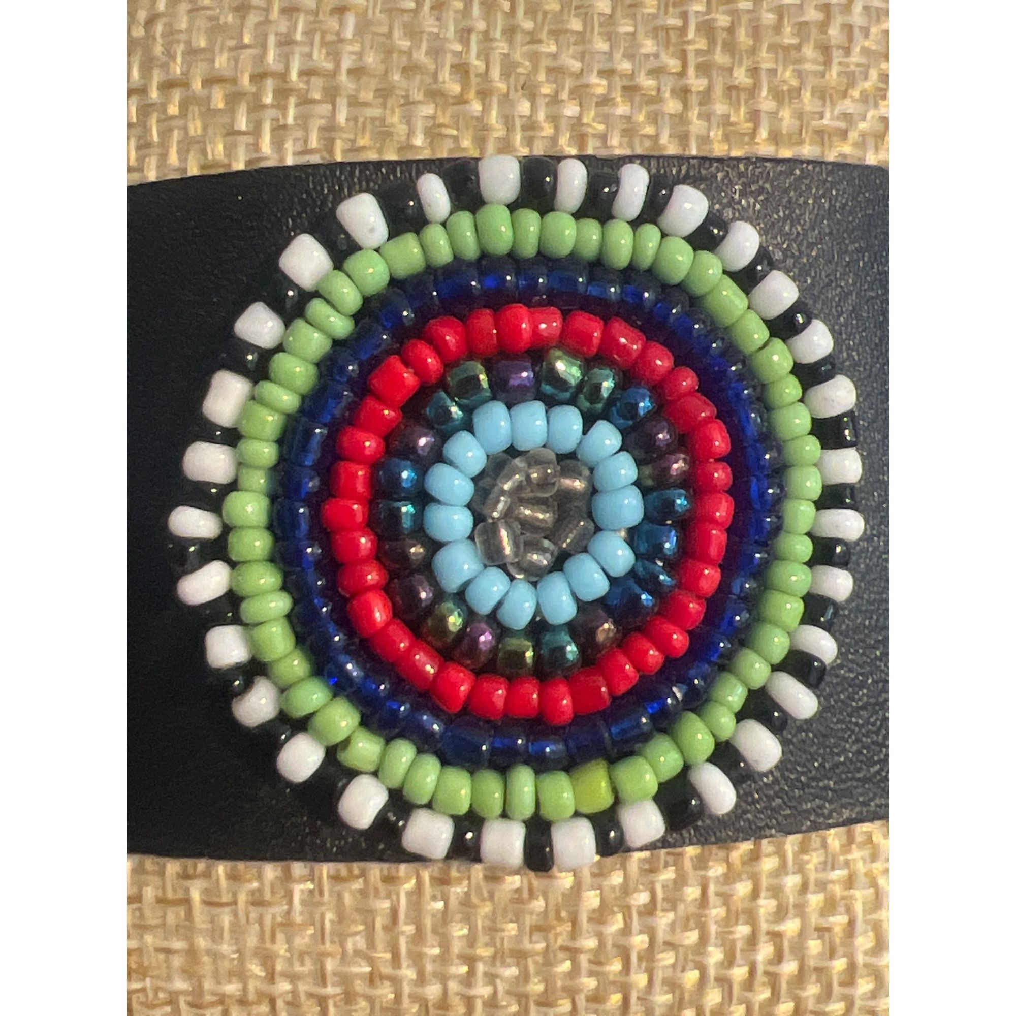 Other Vintage Beaded Leather Cuff Bracelet Handcrafted Double Snap Size ONE SIZE - 2 Thumbnail