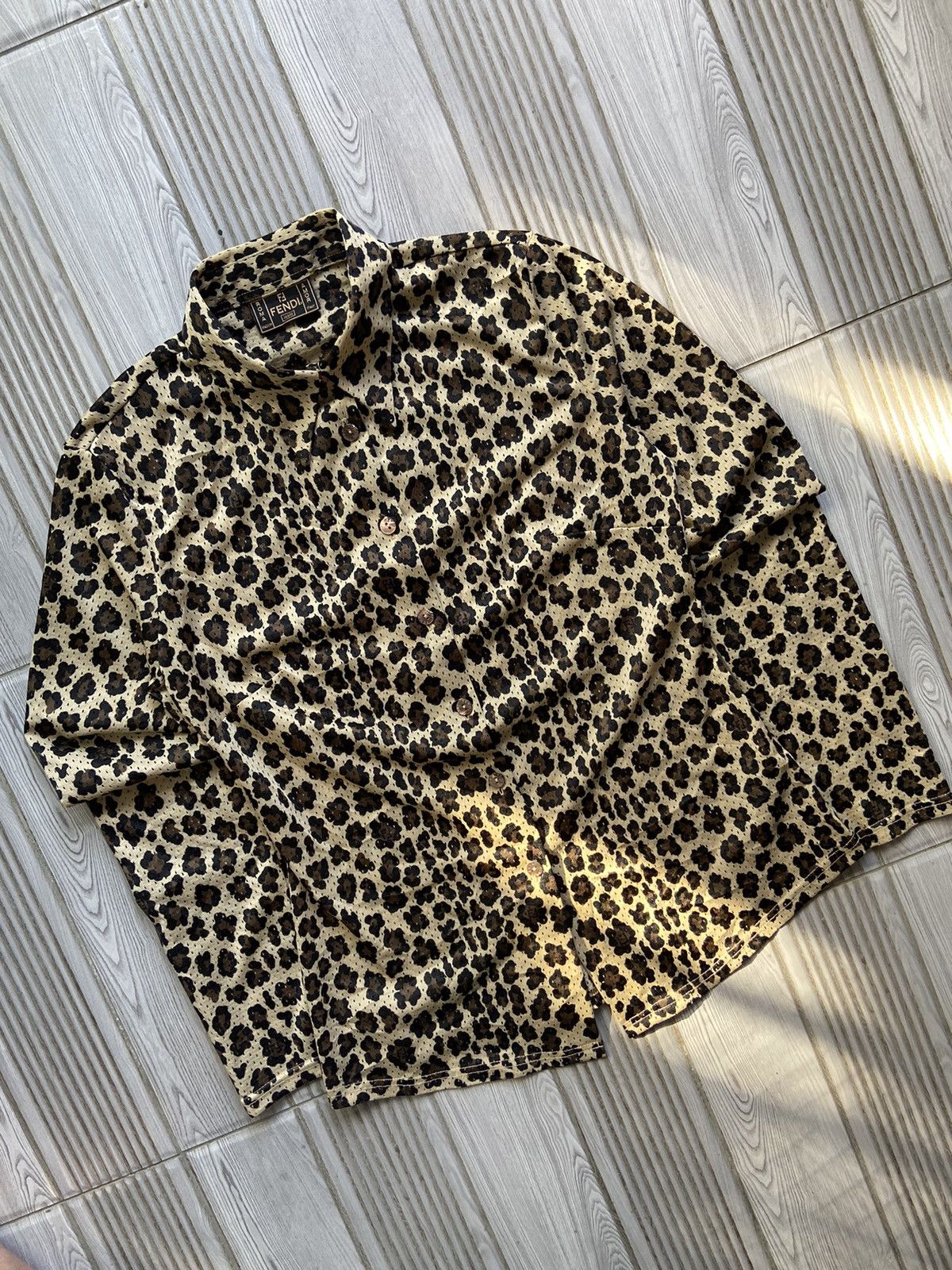 Fendi Vintage 90’s FENDI leopard print mesh button down shirt Size XS / US 0-2 / IT 36-38 - 1 Thumbnail