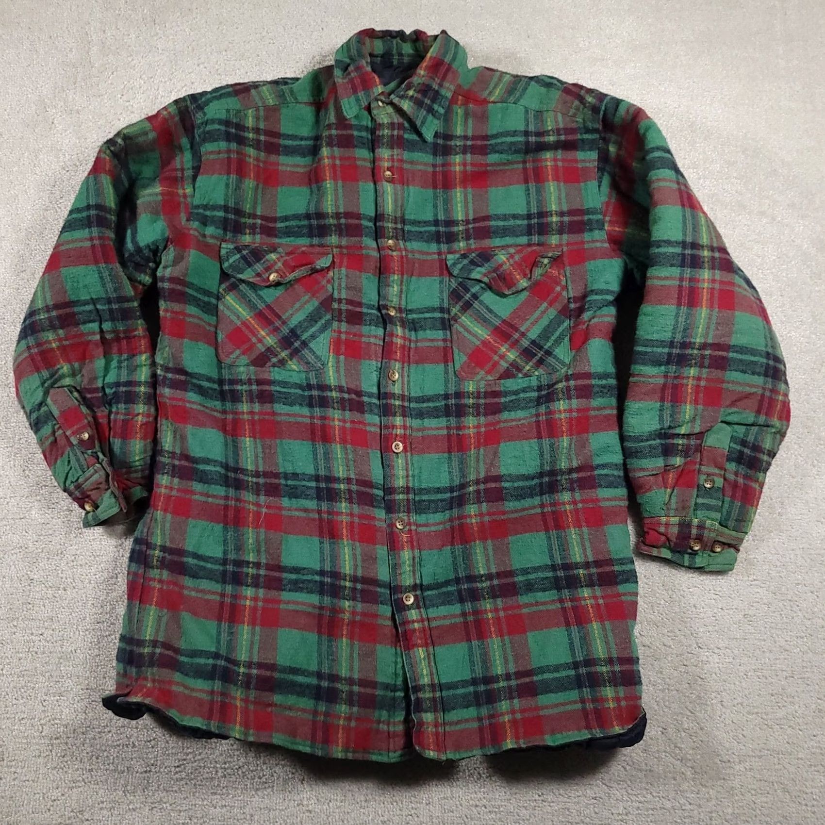Vintage Sports Afield Shirt Mens Tall Large Green Red Plaid Flannel Quilted Lined Jacket Size US L / EU 52-54 / 3 - 2 Thumbnail