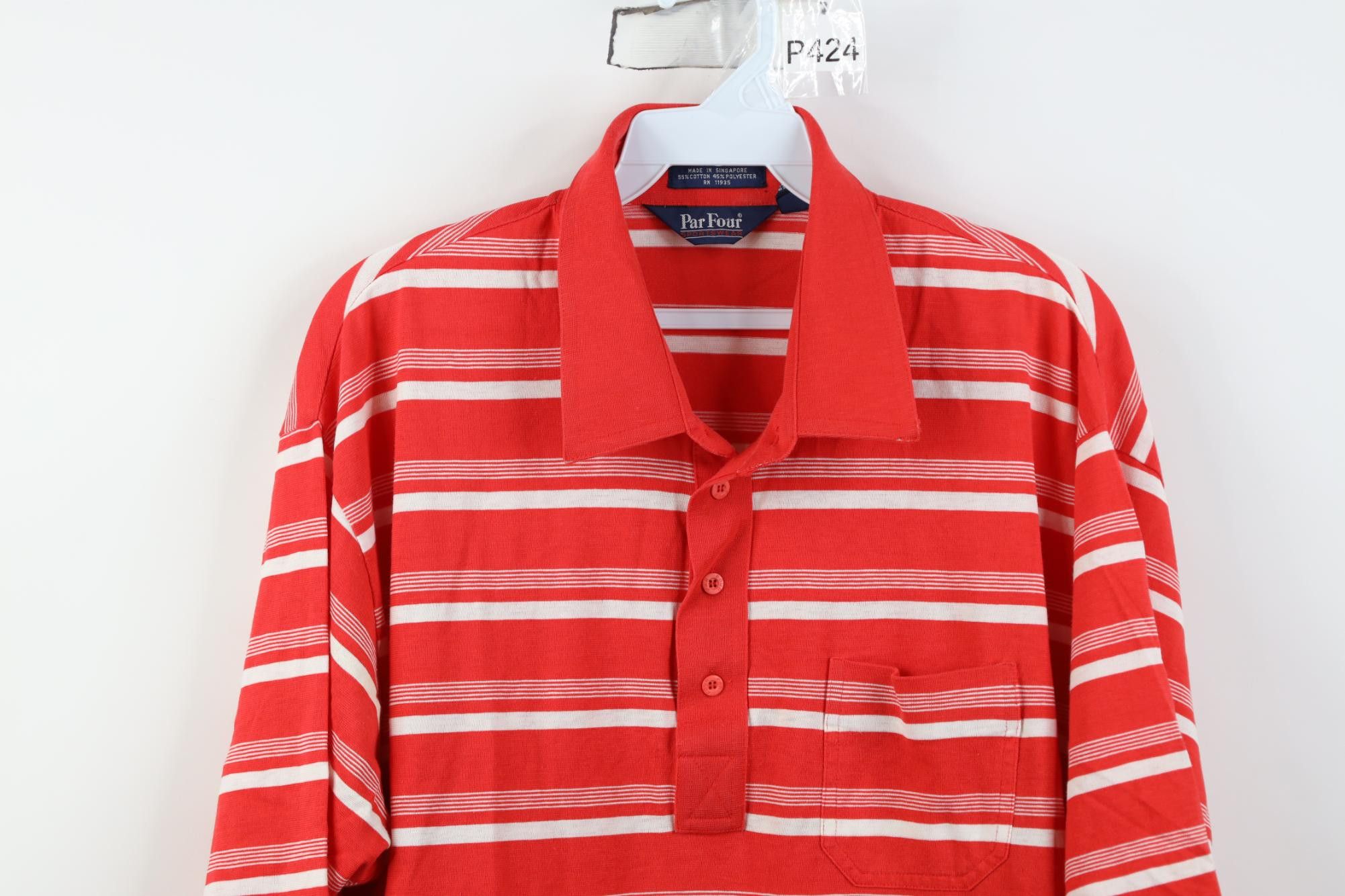 Vintage Vintage 80s 90s Streetwear Striped Knit Golf Polo Shirt Red Size US XL / EU 56 / 4 - 2 Thumbnail