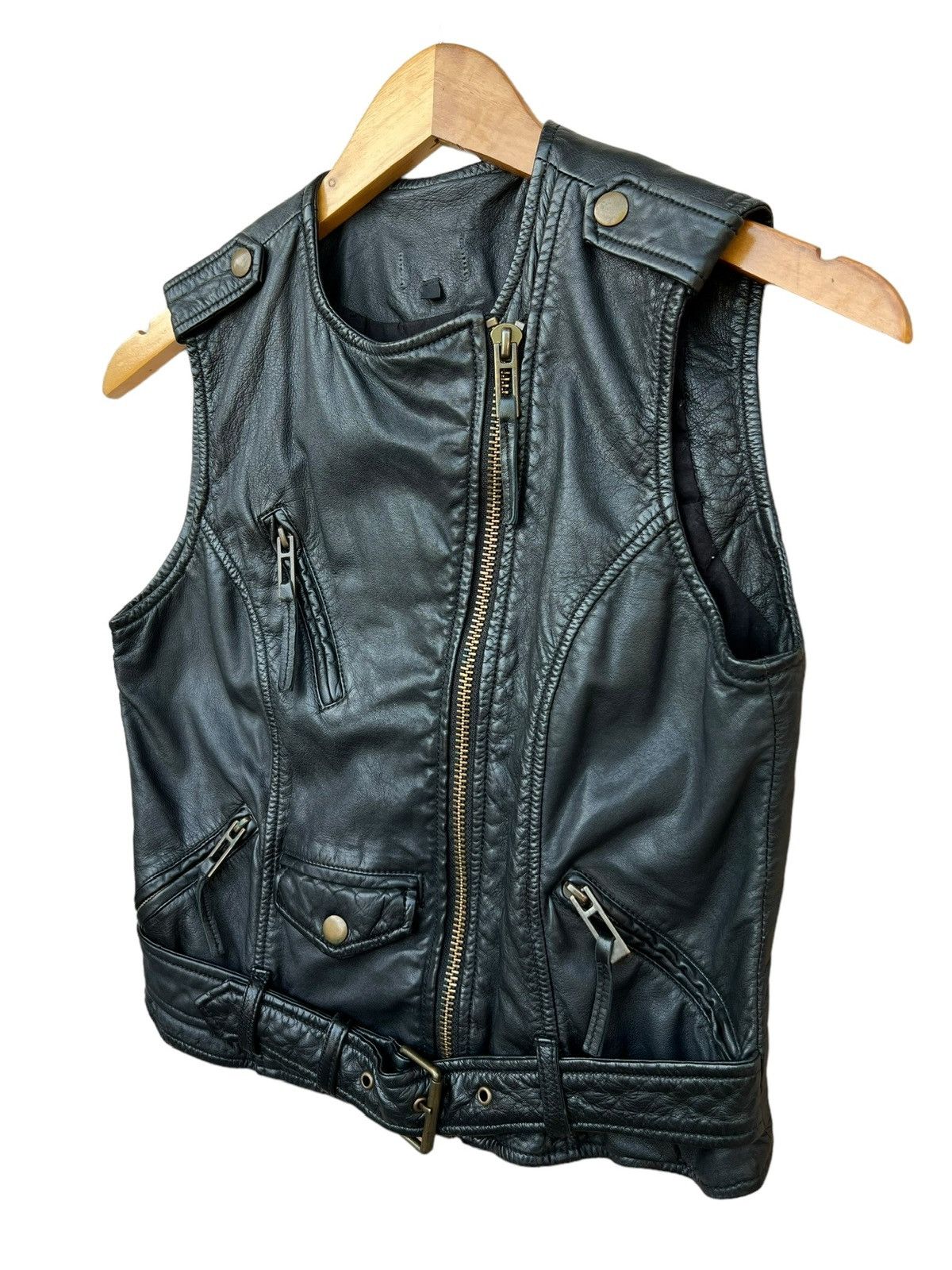 Japanese Brand Black Biker Leather Multipocket Gothic Leather Vest Jacket Size US S / EU 44-46 / 1 - 3 Thumbnail